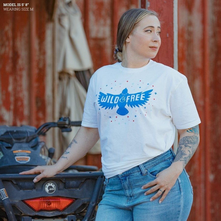 Women's Wild & Free Boyfriend Fit T-Shirt - Soft Cotton Oversized Tee for Casual Wear & Street Style | White