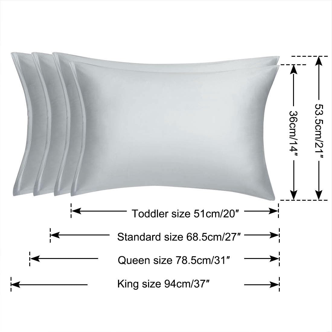 Luxury Satin Pillowcase Set of 2 with Zipper - Super Soft 14x20 Inch Silver Pillow Covers for Travel & Home - Hypoallergenic & Hair-Friendly Silk-Like Pillow Cases for Beauty Sleep & Hotel Comfort