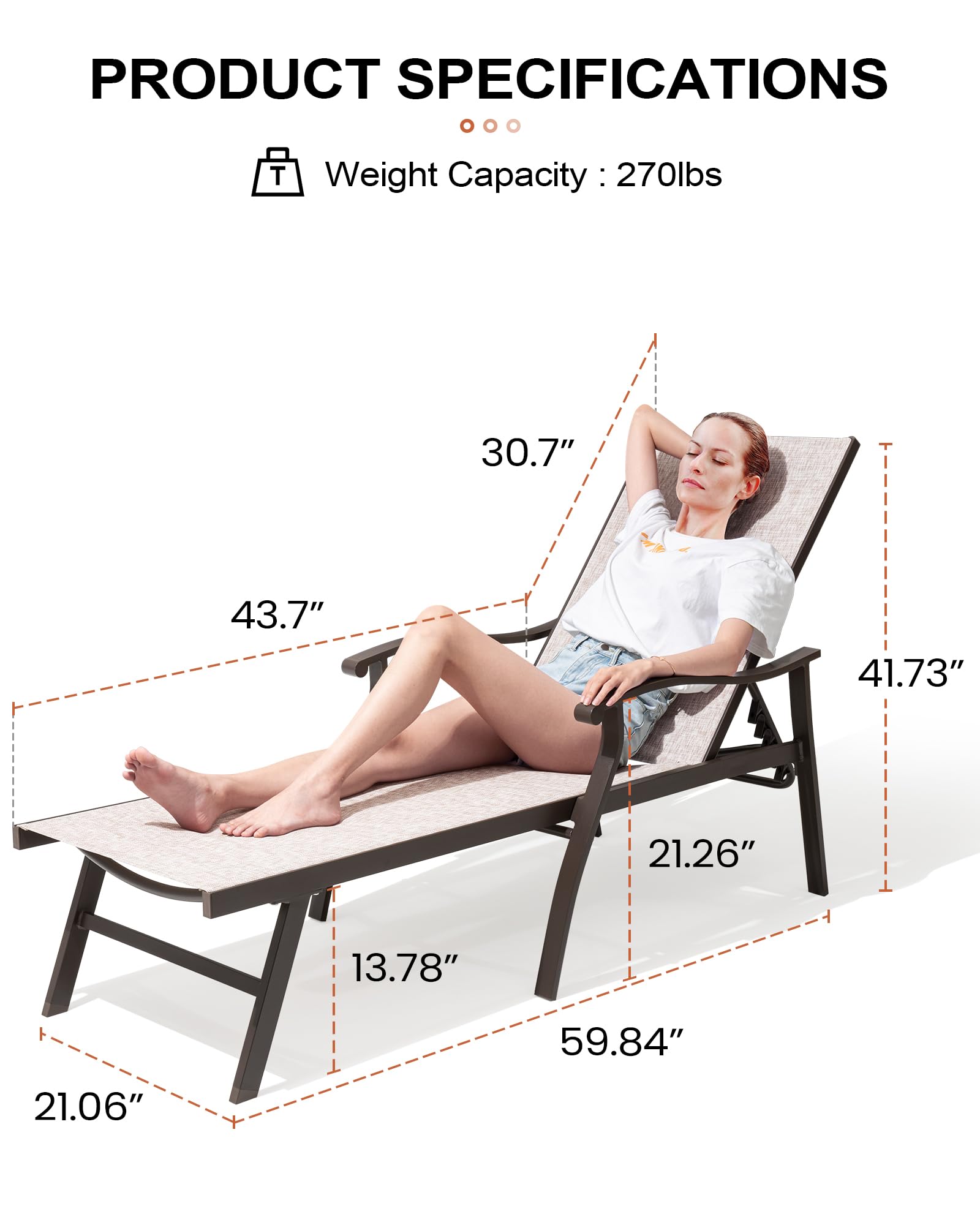 Crestlive 3-Piece Aluminum Chaise Lounge Set - 5-Position Adjustable Patio Recliners, All-Weather Outdoor Lounge Chairs for Poolside, Beach, Backyard & Garden (Beige) | Perfect for Sunbathing, Relaxing & Outdoor Entertaining