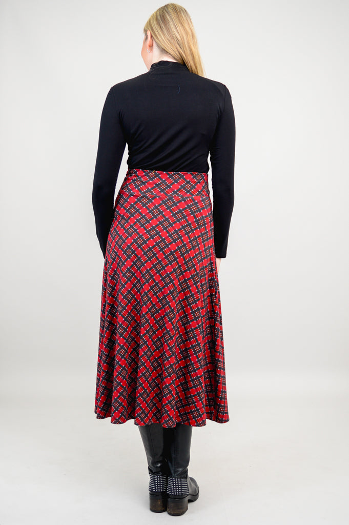 Gillian Skirt - Stylish Cherry Plaid Bamboo Midi Skirt for Women | Perfect for Casual Outings, Office Wear & Summer Fashion