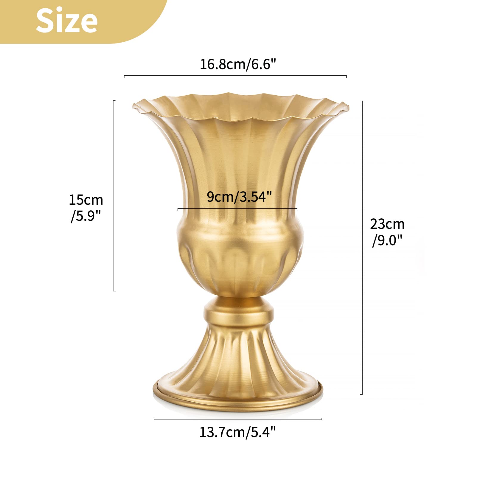 Elegant Gold Metal Urn Vases for Wedding Centerpieces - Set of 2 (9 Inch Height) - Trumpet Style Table Decor for Weddings, Parties & Home Decor - Perfect for Reception Tables, Banquets and Special Events