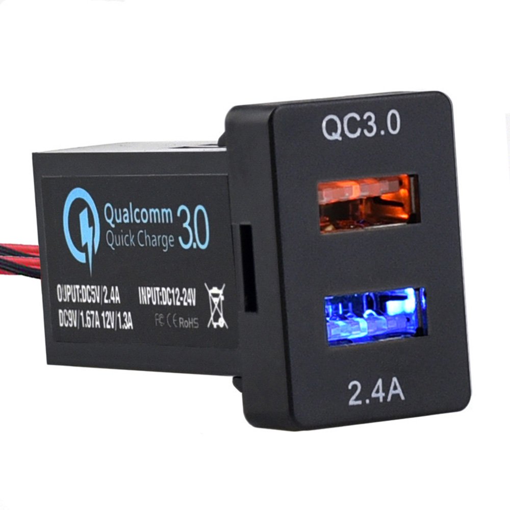 Cllena Dual USB Port QC3.0 Fast Charger (2.4A) - Universal Car Power Adapter for Toyota - Compatible with iPhone, Android Phones, iPad, Laptop, GPS Devices - Perfect for Road Trips, Commuting & Travel Charging
