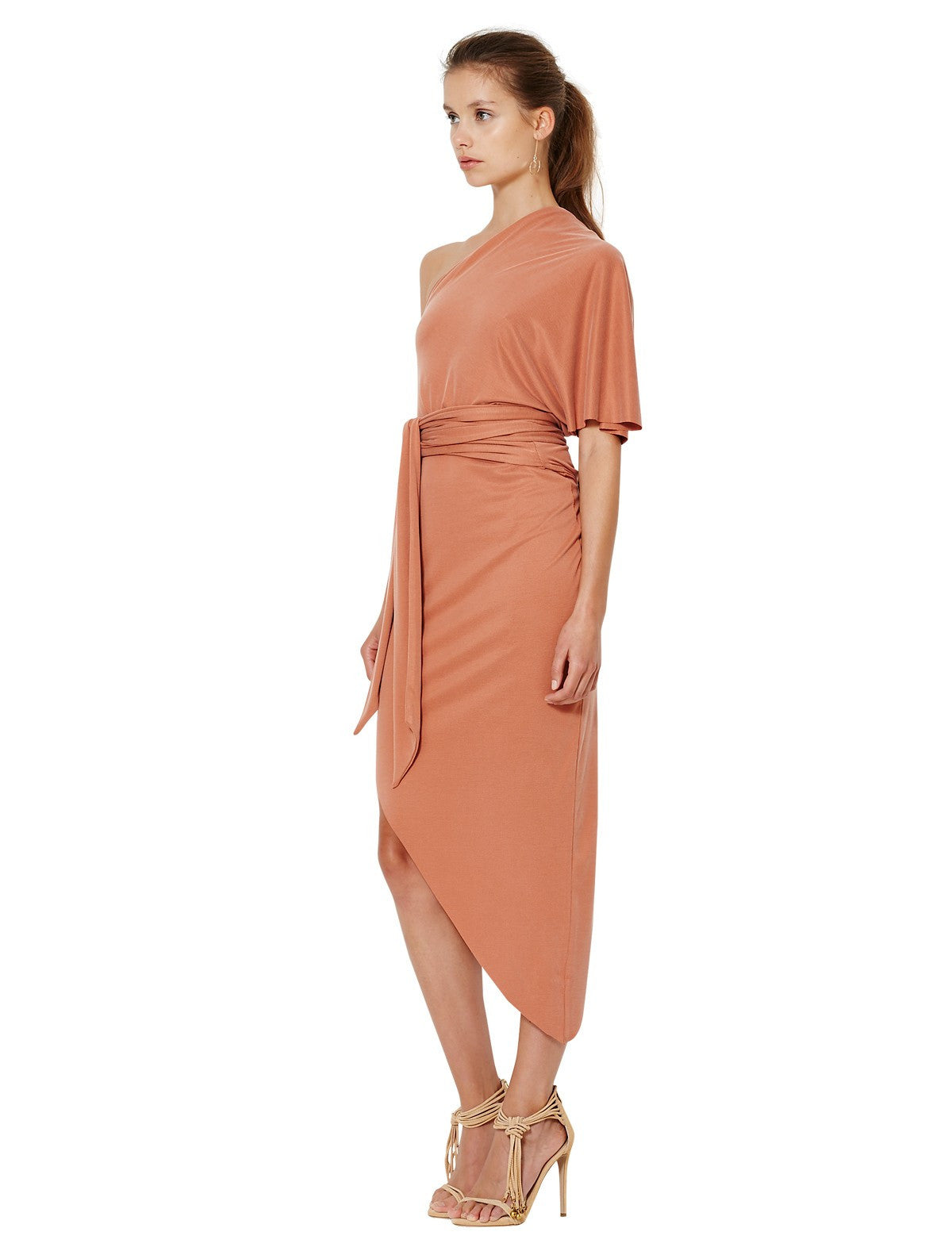 Delphine Asymmetrical Dress in Terracotta - Elegant Women's Fashion for Parties, Weddings & Special Occasions