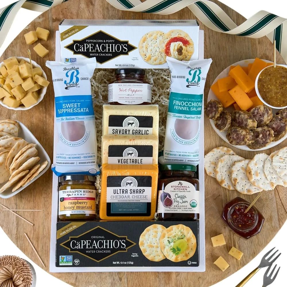 Premium Artisan Meat & Cheese Platter - Handcrafted Charcuterie Board Gift Set by GourmetGiftBaskets.com | Perfect for Dinner Parties, Wine Tasting & Holiday Gifting