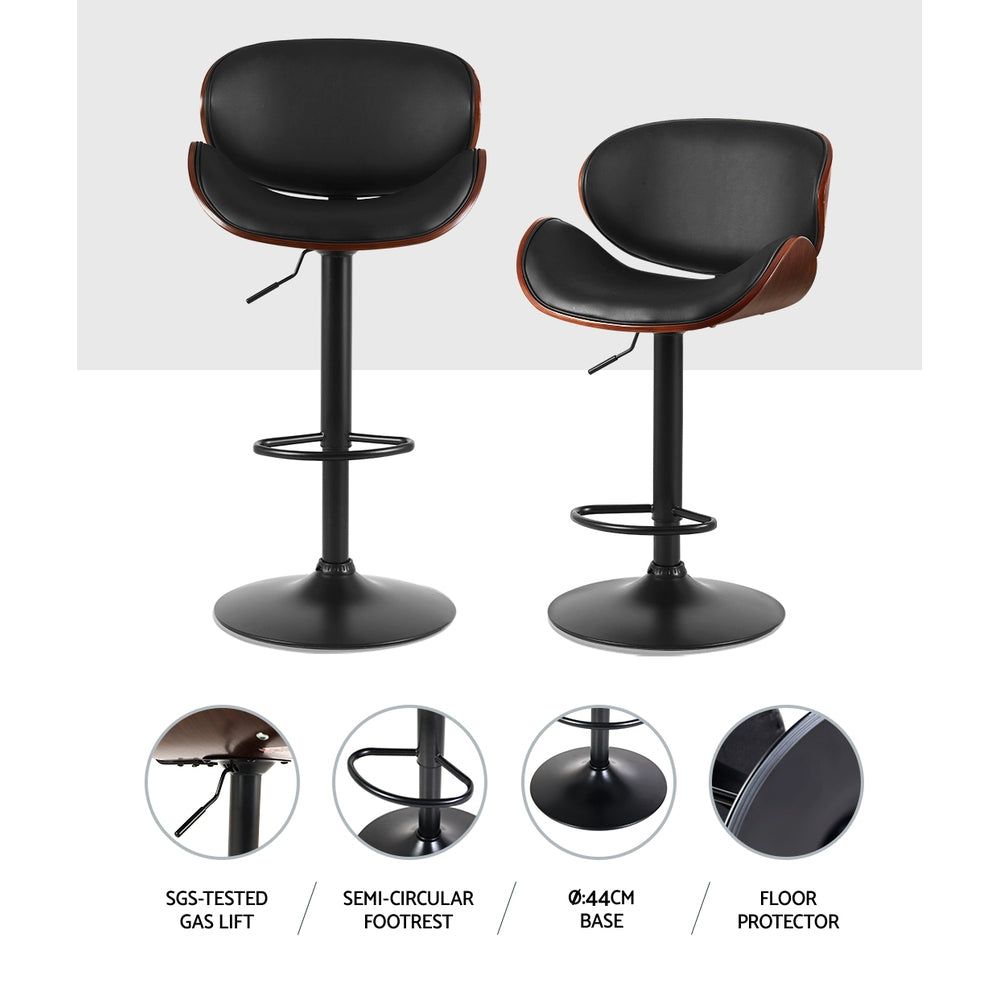 Artiss 2-Pack Black Leather Swivel Bar Stools with Gas Lift - Adjustable Height Kitchen Counter Stools for Dining Room, Bar & Breakfast Nook