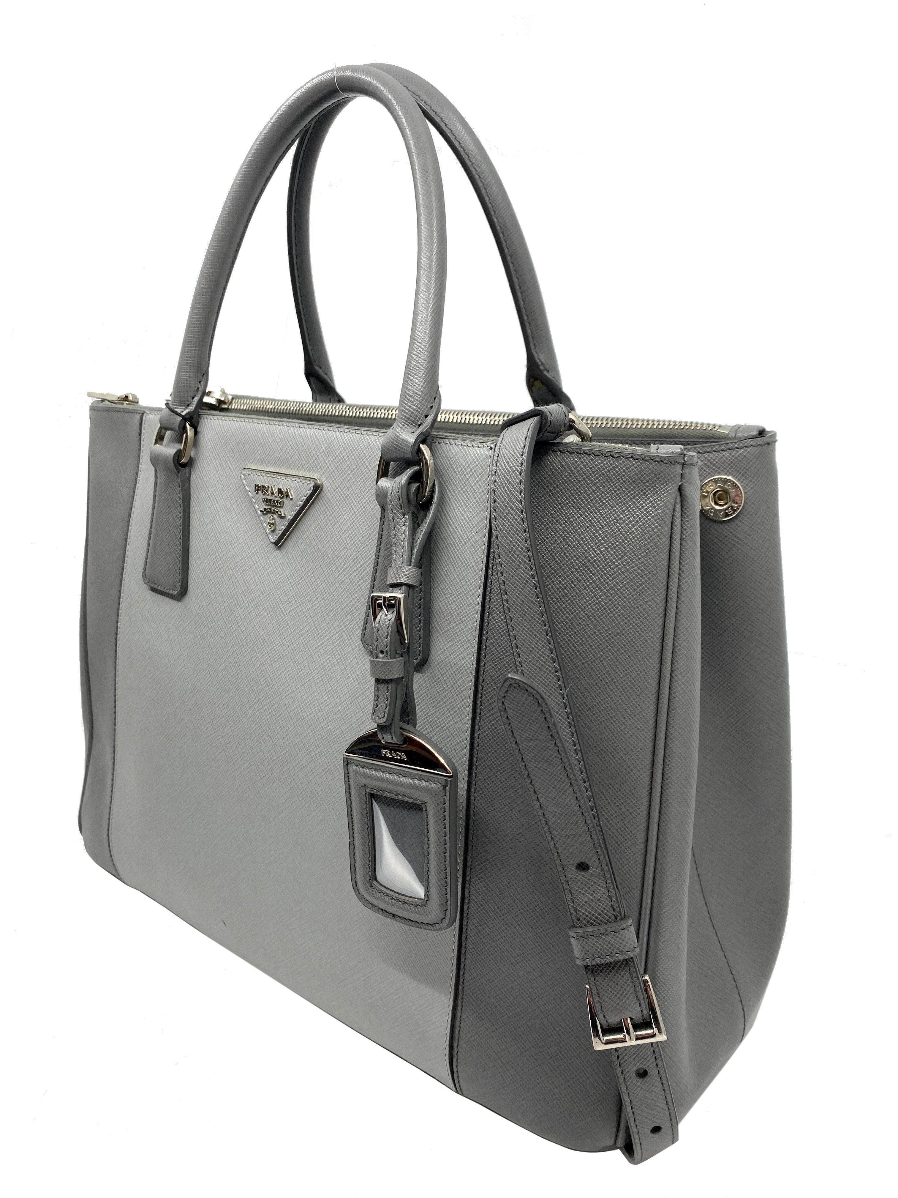 Prada Saffiano Leather Double Zip Tote Bag for Women | Luxury Two-Tone Handbag | Perfect for Work, Travel & Everyday Use