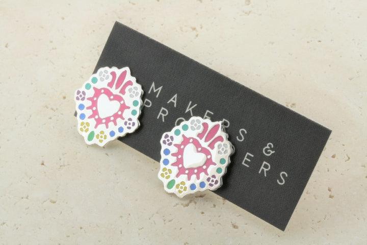 Multi-Color Enamel Heart Shield Stud Earrings - Trendy Fashion Jewelry for Women, Perfect for Valentine's Day Gifts & Everyday Wear