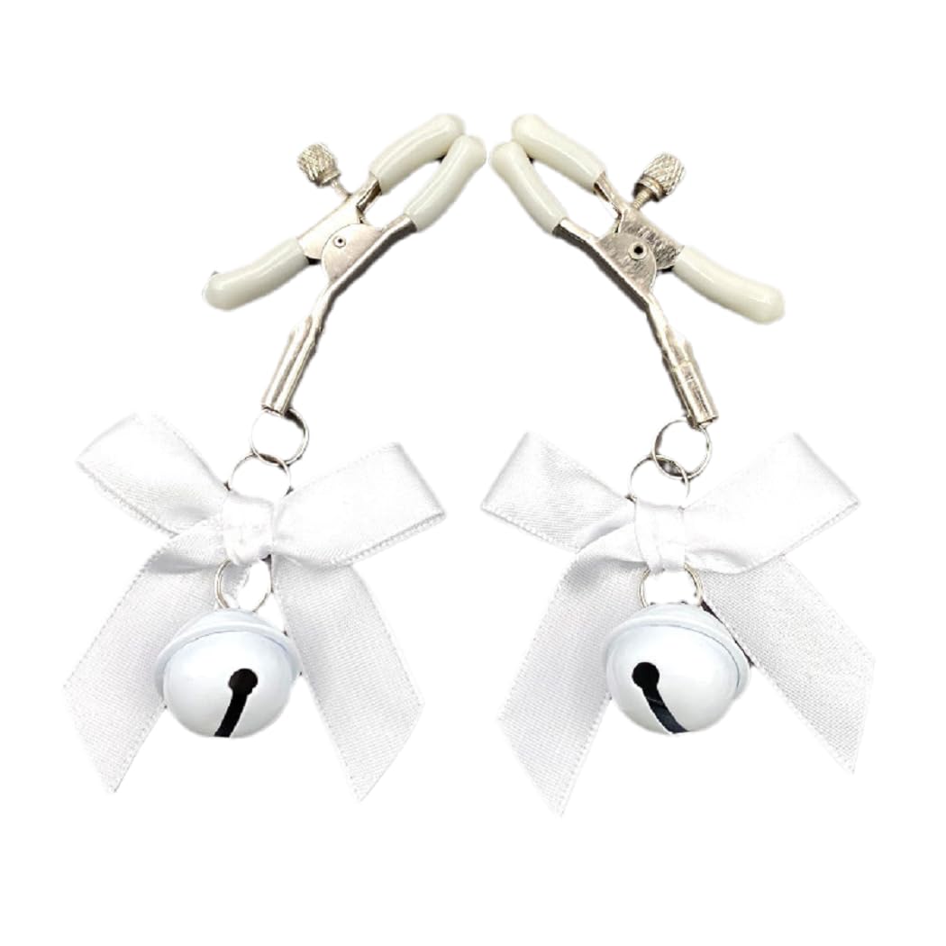 Adjustable Nipple Clamp Clips for Women - Stainless Steel Non-Piercing Body Jewelry with Decorative Bell Bow Design - Perfect for Sensual Play, BDSM Accessories, and Faux Piercing Fashion