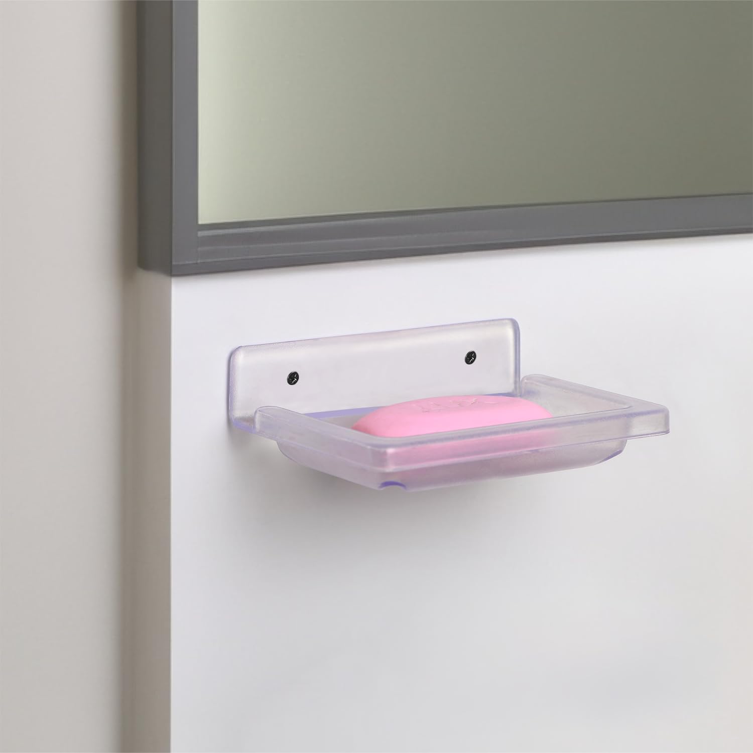 LIPKA Unbreakable ABS Square Soap Holder - Pack of 2, Wall Mount or Countertop Soap Dish for Bathroom & Kitchen - Durable Bathroom Accessories for Shower, Sink, and Countertop Organization