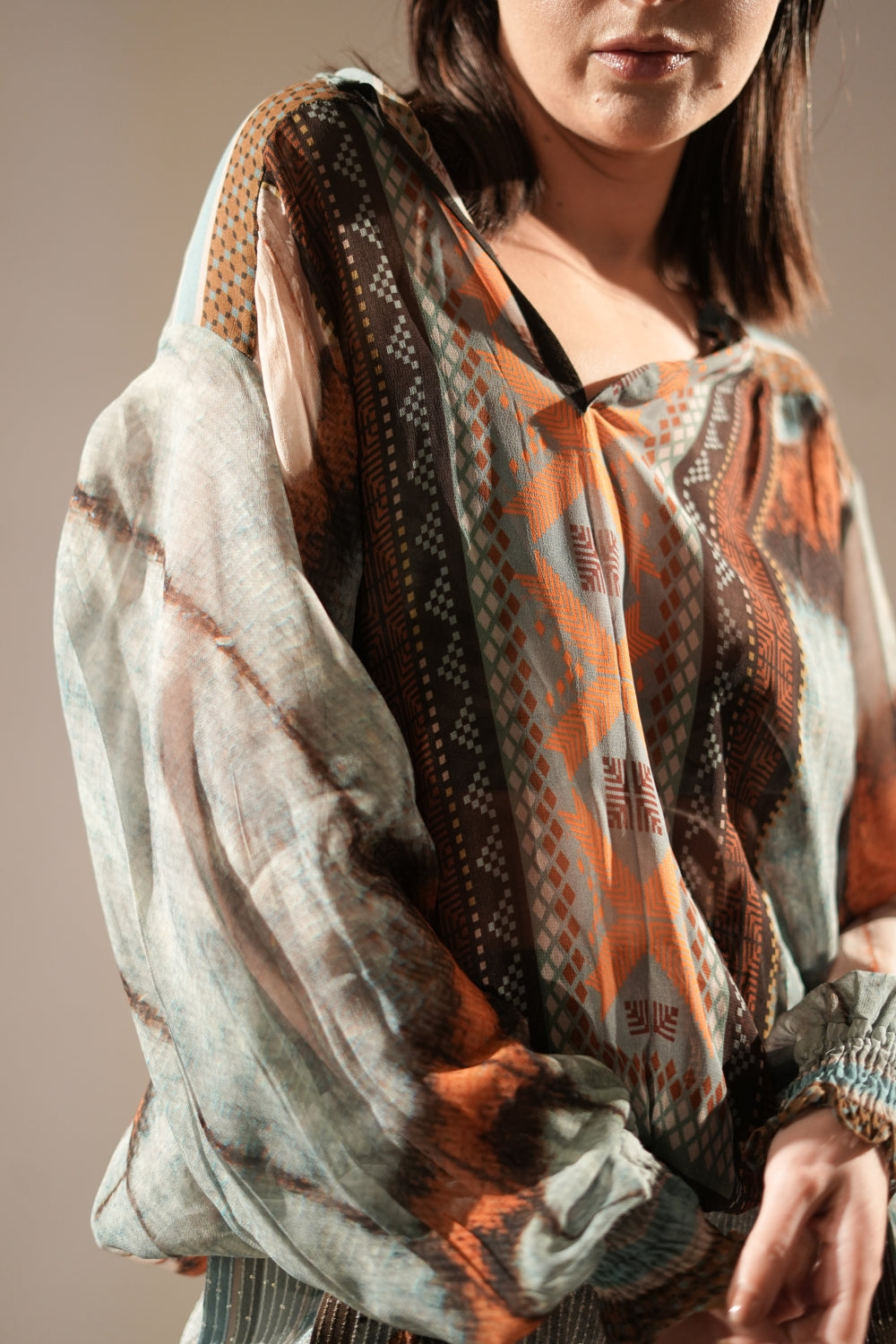 Powder Blue Butterfly Print Top for Women - Floral Summer Blouse for Casual Wear & Outdoor Activities