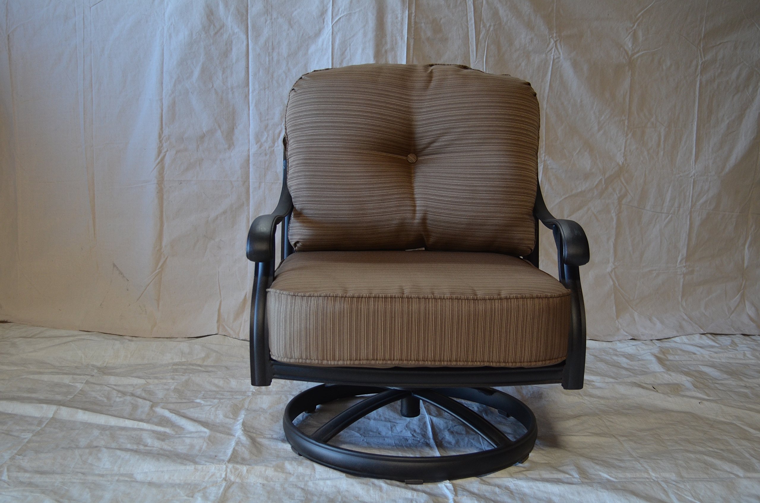 Dark Bronze Cast Aluminum Swivel Rocker Club Chairs Set of 4 with Walnut Cushions - Outdoor Patio Furniture for Garden, Poolside & Backyard Relaxation