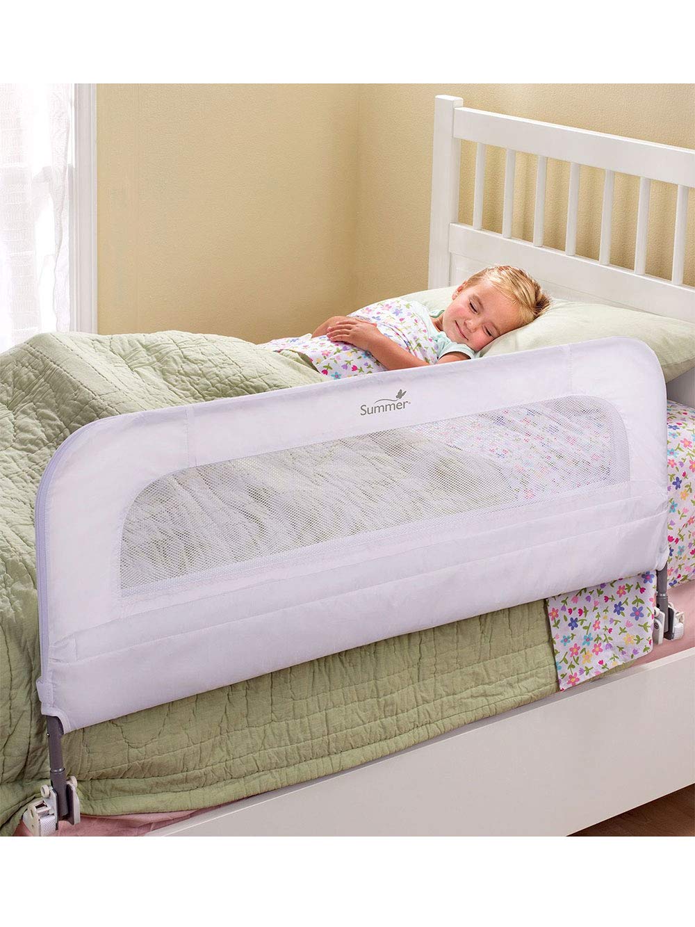 Summer Infant Single Fold Safety Bedrail for Toddlers - White Metal & Fabric Bed Guard (42.5