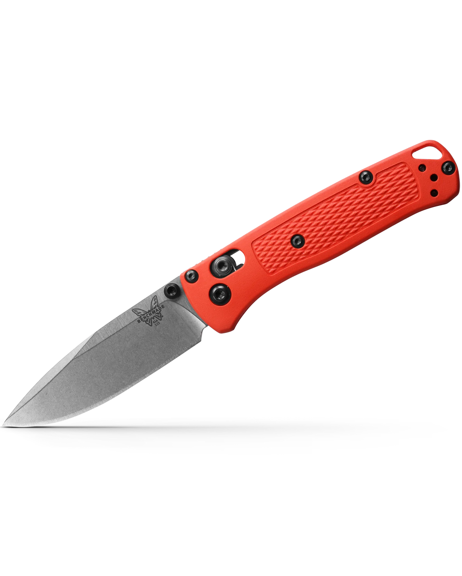 Benchmade 533-04 Mini Bugout Ultra Lightweight EDC Knife - Satin Drop Point Blade, Mesa Red Grivory Handles - Perfect for Camping, Hiking & Everyday Carry