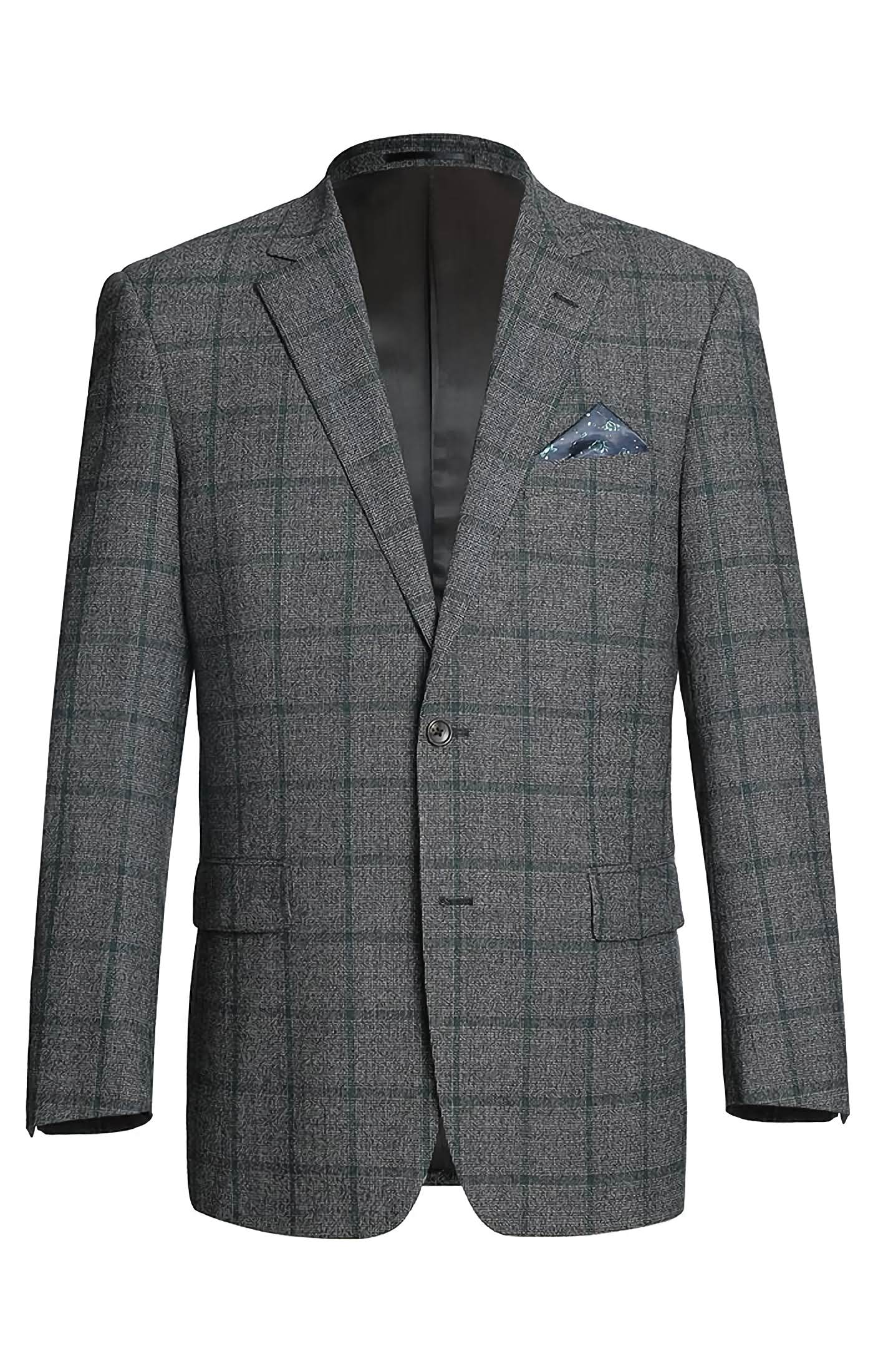 Wool Blend Plaid Pattern Regular Fit 2 Button Blazer in Grayish Brown | Men's Business Casual Jacket for Office, Wedding & Formal Events