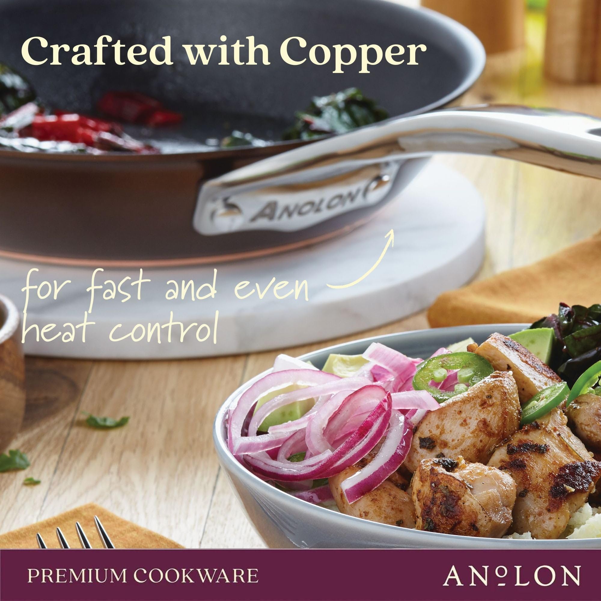 Anolon Nouvelle Copper Hard Anodized Nonstick Cookware Set - 8.5 & 10 Inch Frying Pans, Skillets for Sauteing, Frying & Everyday Cooking | Durable Brown Coating | Perfect for Home Chefs