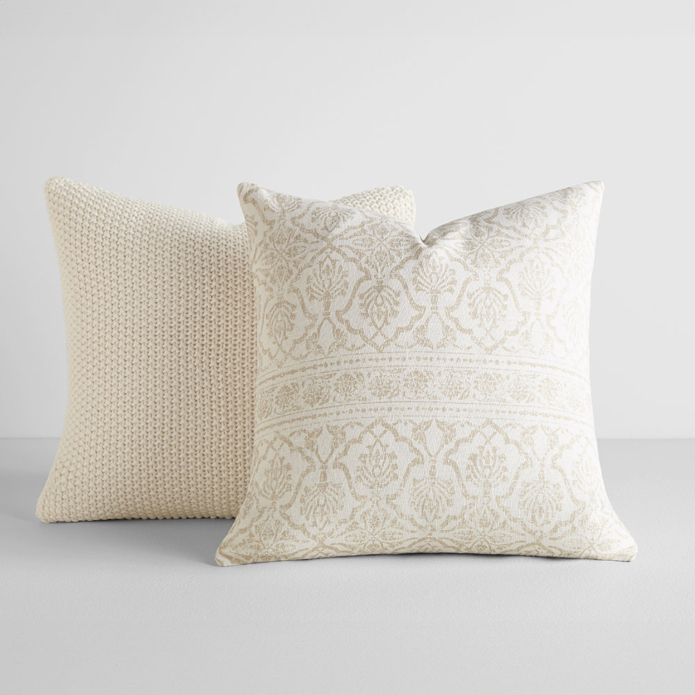 2 Pack Seed Stitch Knit Throw Pillows with Antique Floral Design - Perfect for Sofa, Bedroom Decor and Cozy Home Styling