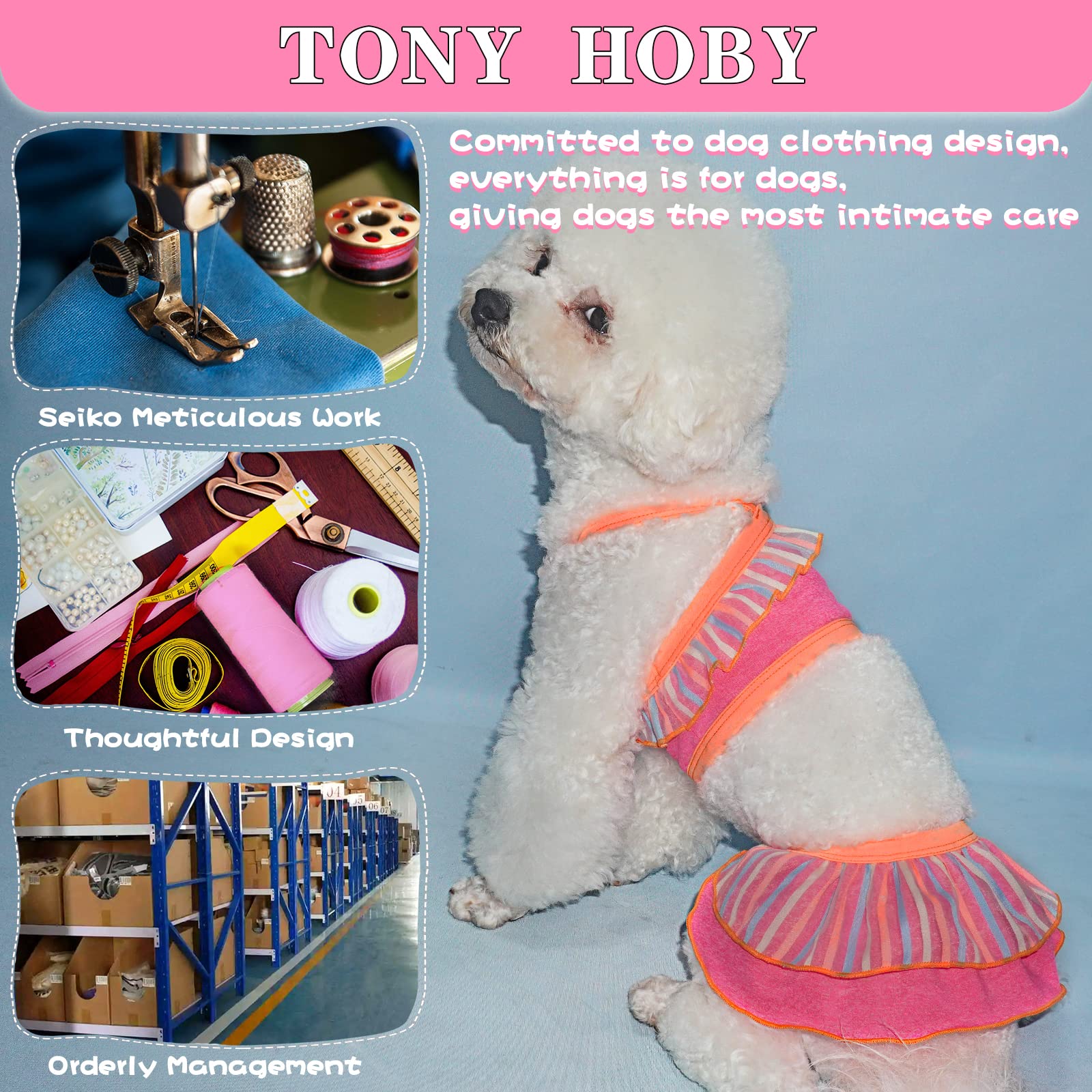 TONY HOBY Dog Swimsuit - 3PCS Dog Bikini Set for Small & Medium Dogs, Orange & Pink, Size M - Perfect for Beach, Pool & Seaside Swimming | UV Protection Dog Bathing Suit for Summer Water Activities