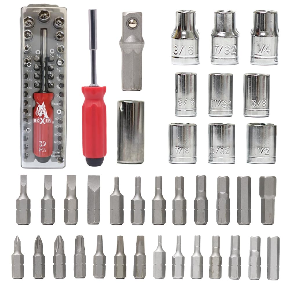 BoxerTool 39-Piece Magnetic Screwdriver Set with Precision Sockets & Bits - Compact DIY Tool Kit for Home Repair, Electronics, and Automotive Maintenance