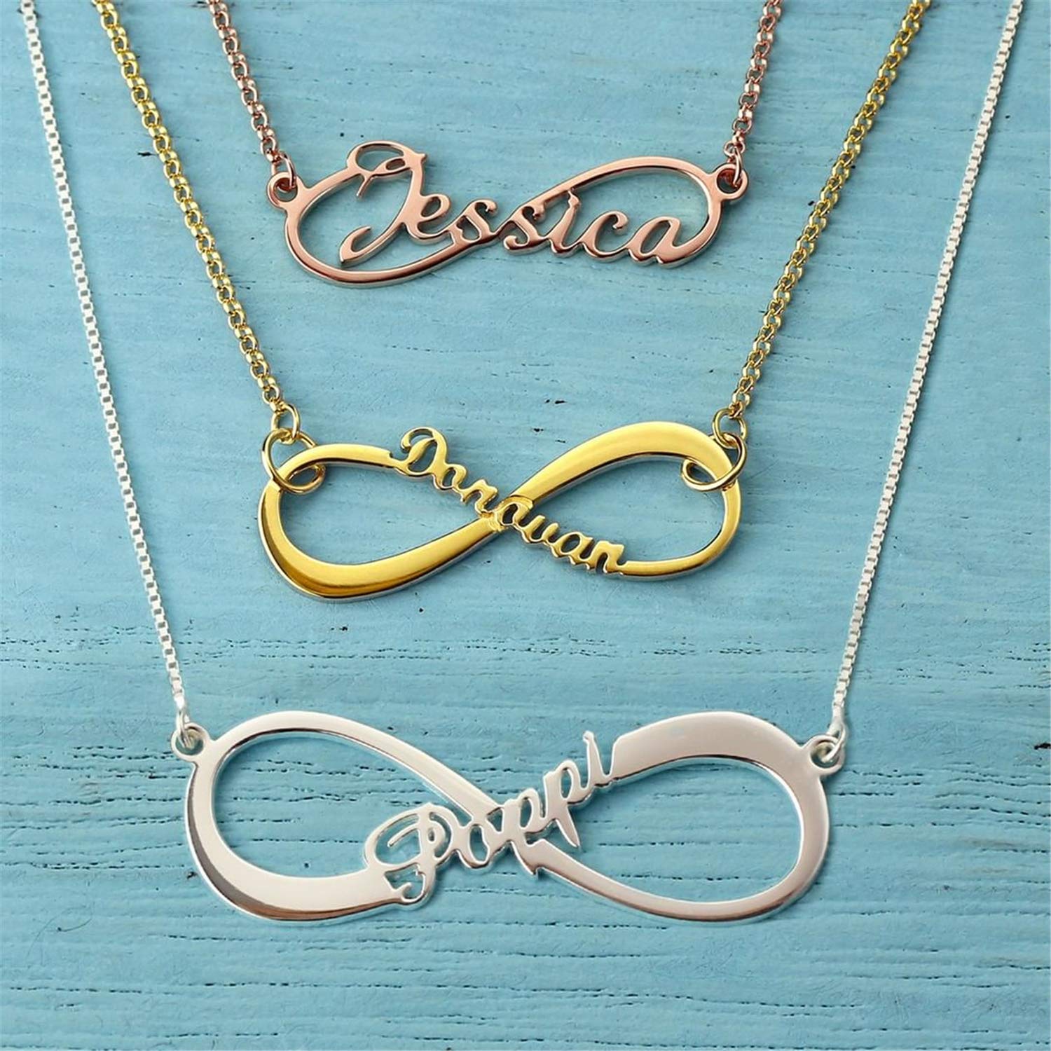 Personalized Infinity Name Necklace - Custom Family Name Pendant in Brass | Eternal Infinity Jewelry Gift for Mom, Wife, Daughter | Anniversary, Birthday, Mother's Day Present