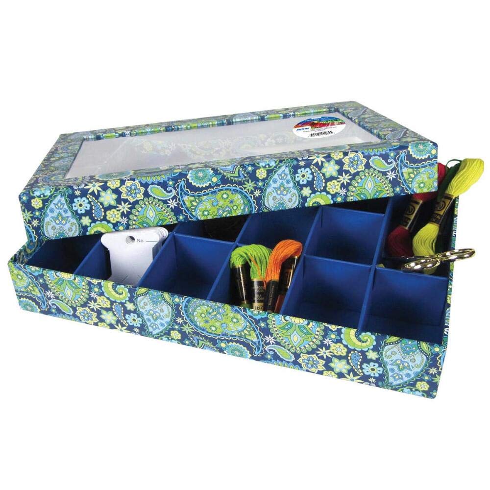 Janlynn Embroidery Floss Box - Blue Paisley Design for Cross Stitch & Needlework | Perfect for Organizing Threads & Craft Supplies