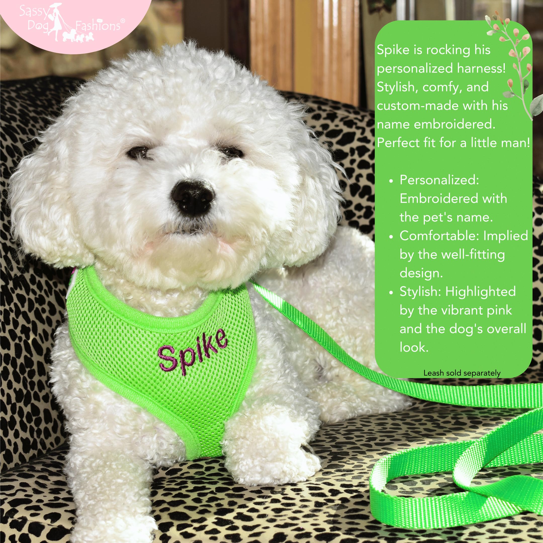 **Personalized Dog Harness with Embroidered Pet Name – Soft Padded Air Mesh No-Pull Adjustable Harness for Small & Medium Dogs – Made in USA (Small, Green) – Perfect for Walks, Training & Outdoor Adventures**