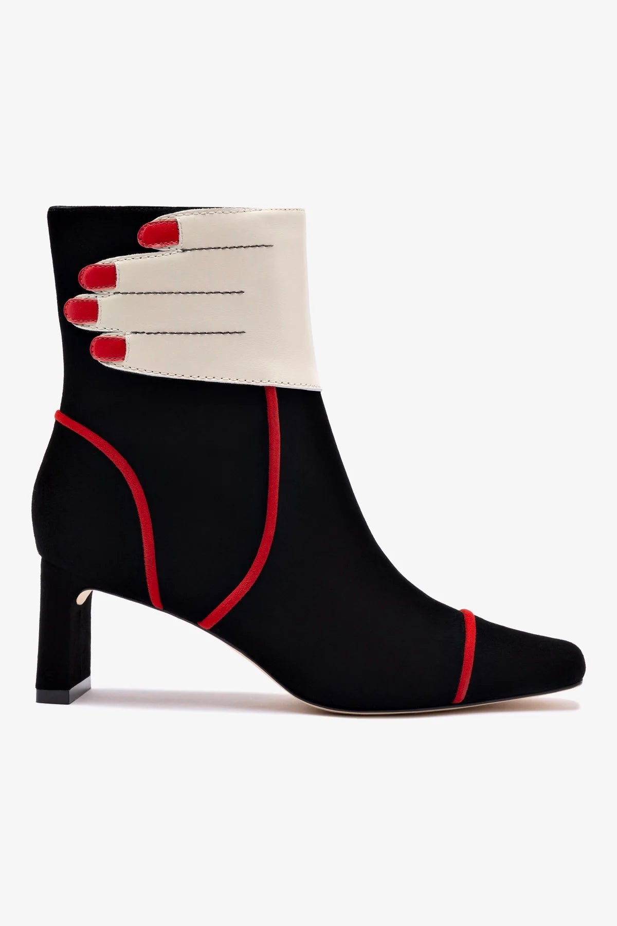 Larroudé x Libertine Hand Boots - Black, Ivory & Scarlet Leather Women's Fashion Boots for Casual Wear & Night Out
