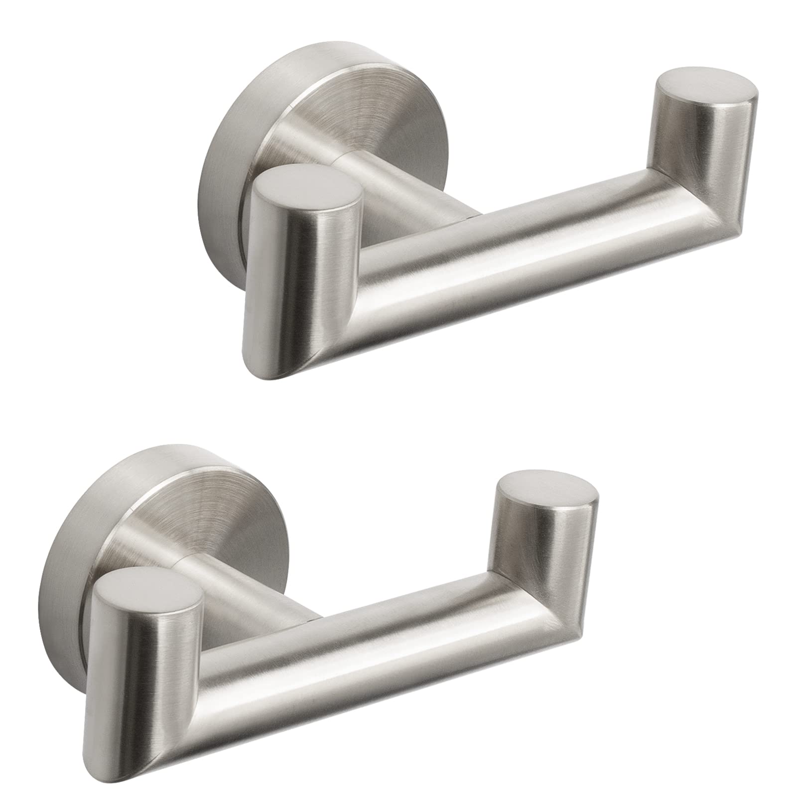 NearMoon Double Towel Hook 2 Pack - Brushed Nickel SUS304 Stainless Steel Heavy Duty Wall Mounted Bathrobe & Coat Hanger for Bathroom, Living Room, Kitchen - Perfect for Spa, Gym, Poolside & Beach House Organization