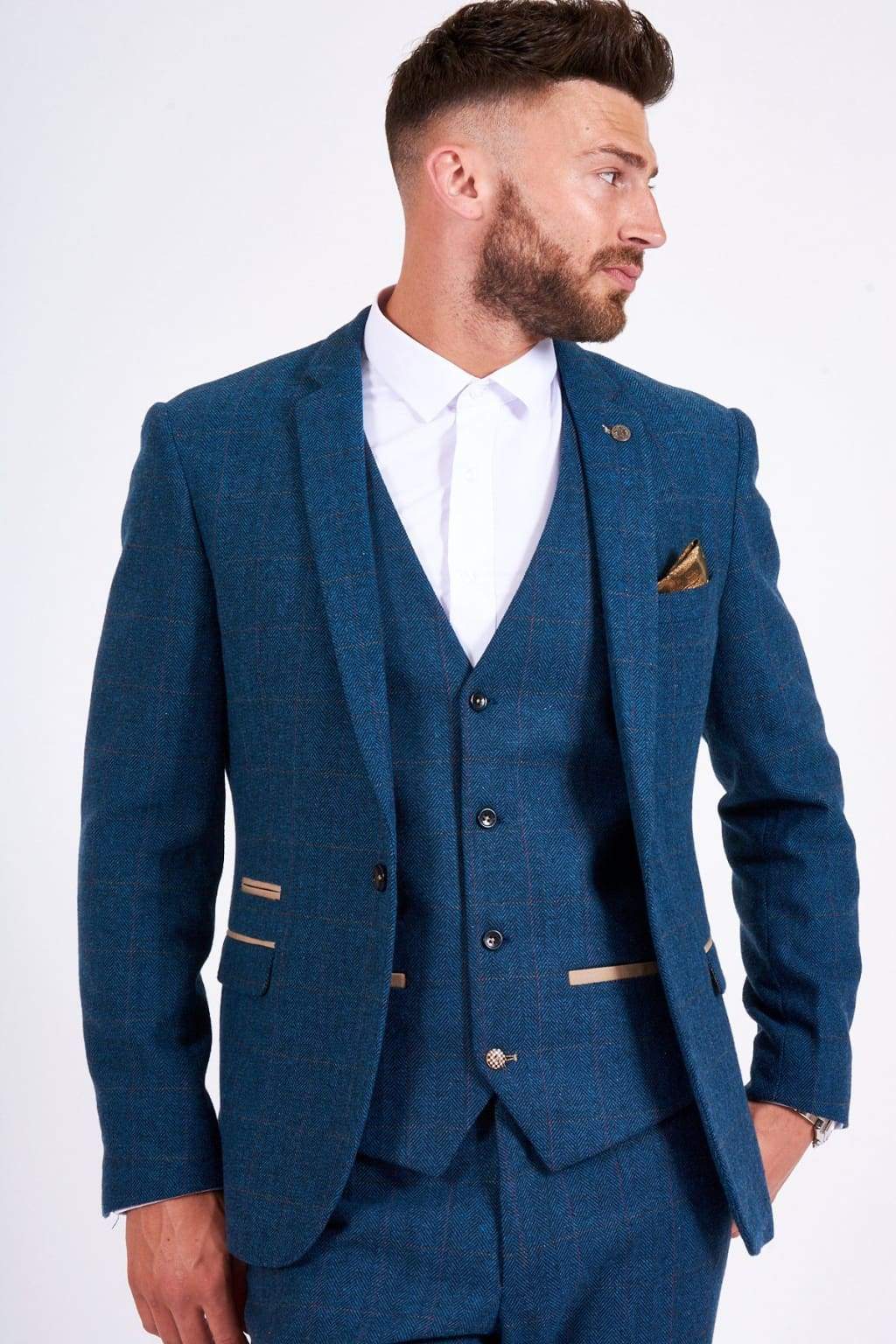 Marc Darcy Dion Teal Blue Tweed Slim Fit Wedding 3 Piece Suit for Groom, Best Man & Formal Events - Perfect for Weddings, Prom & Special Occasions