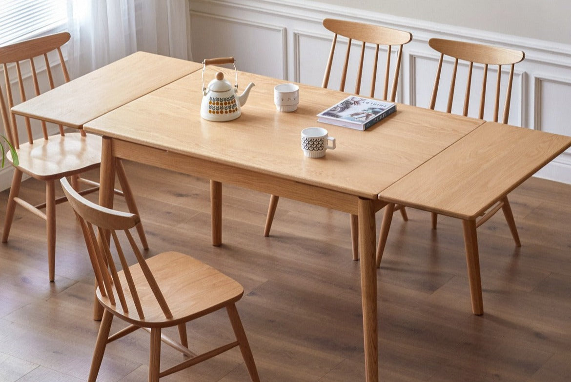 Solid Oak Wood Extendable Dining Table - Expandable Large Tabletop for Family Gatherings & Dinner Parties | Perfect for Small Spaces & Entertaining Guests