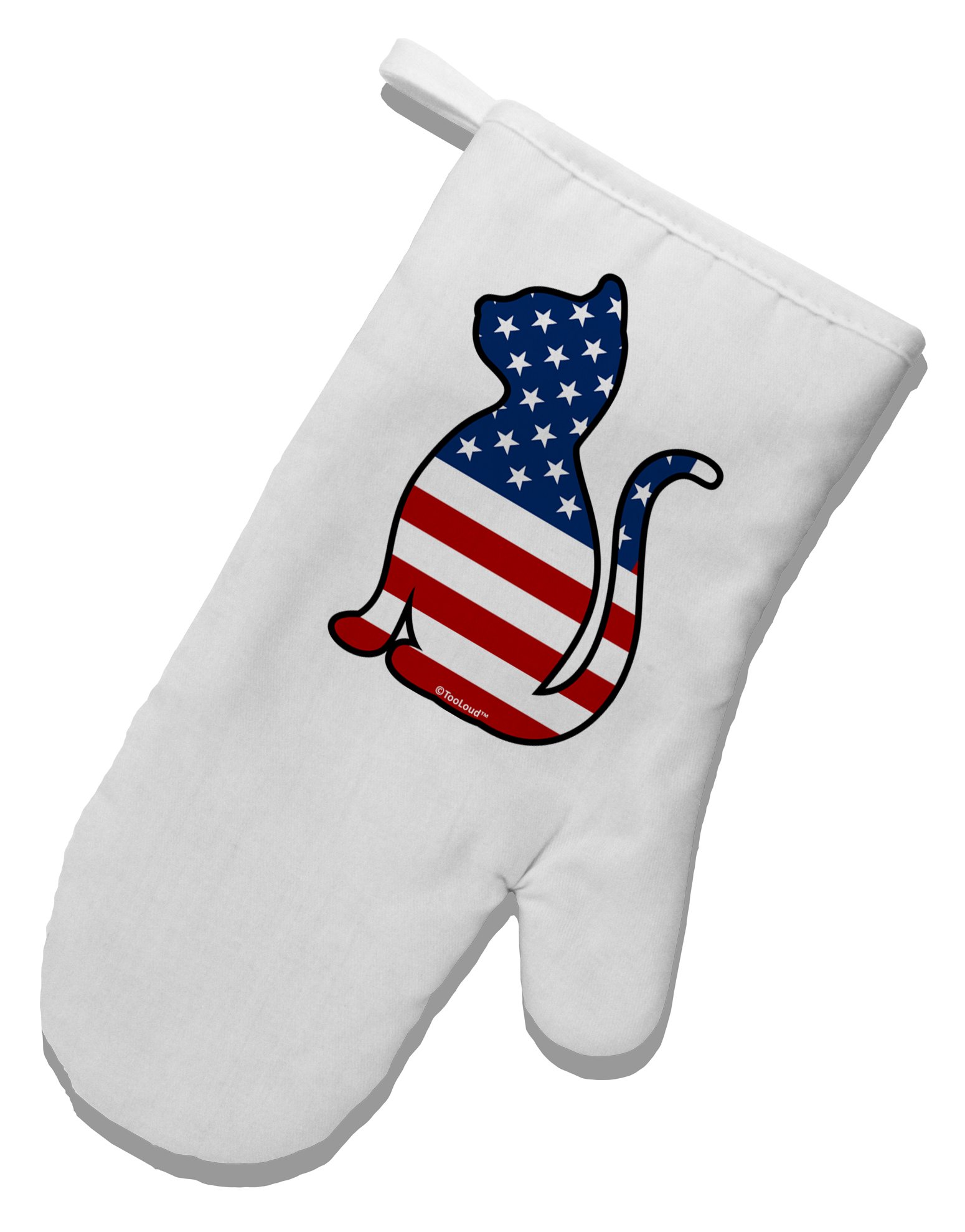 TooLoud Patriotic Cat Design White Printed Heat Resistant Oven Mitt - Perfect for Baking, Cooking, and Kitchen Decor