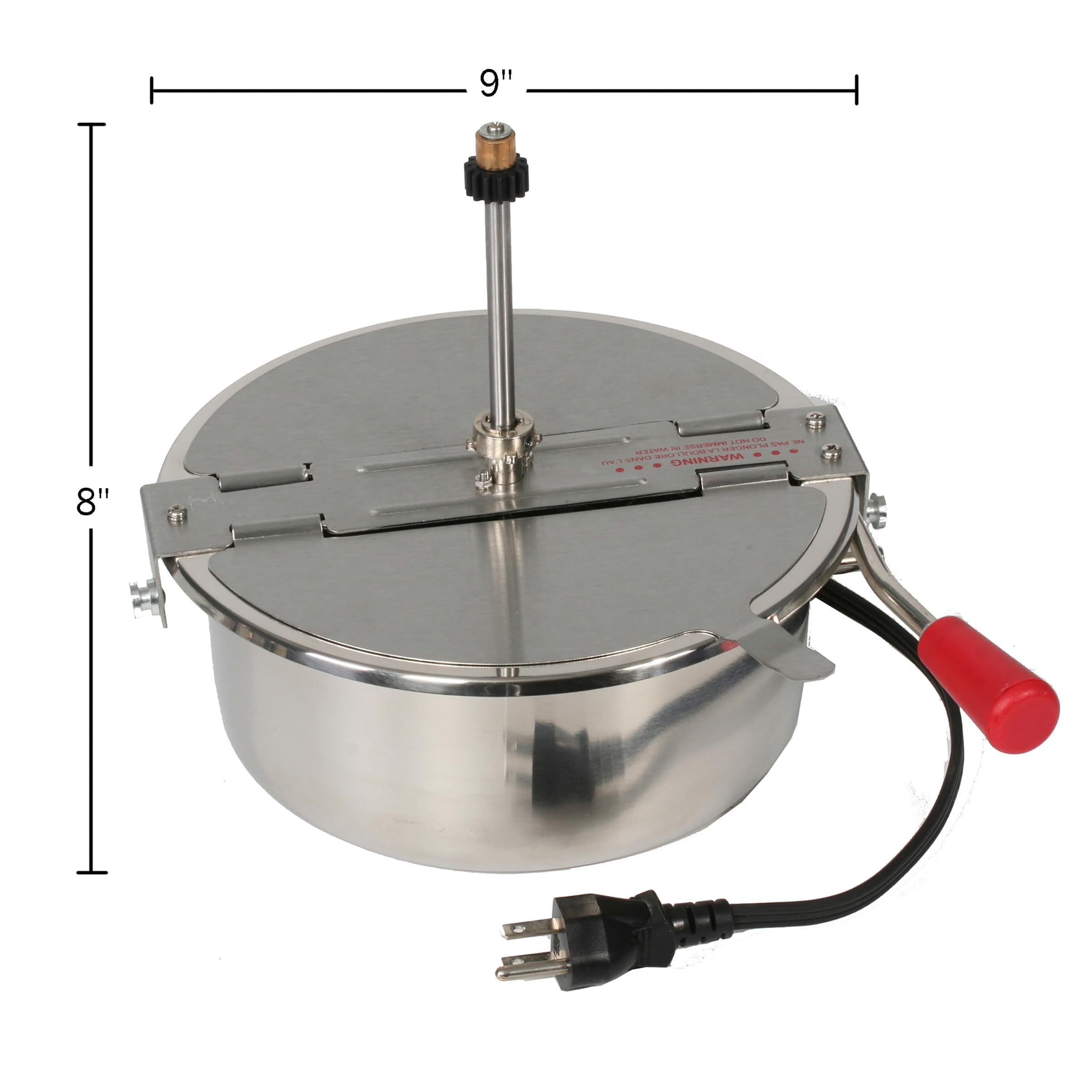 8-Ounce Replacement Kettle for Commercial Popcorn Machine - 860W Kettle Popper with Lid, Stirrer, Gear Shaft & 3-Prong Plug - Perfect for Movie Theaters, Carnivals & Snack Bars