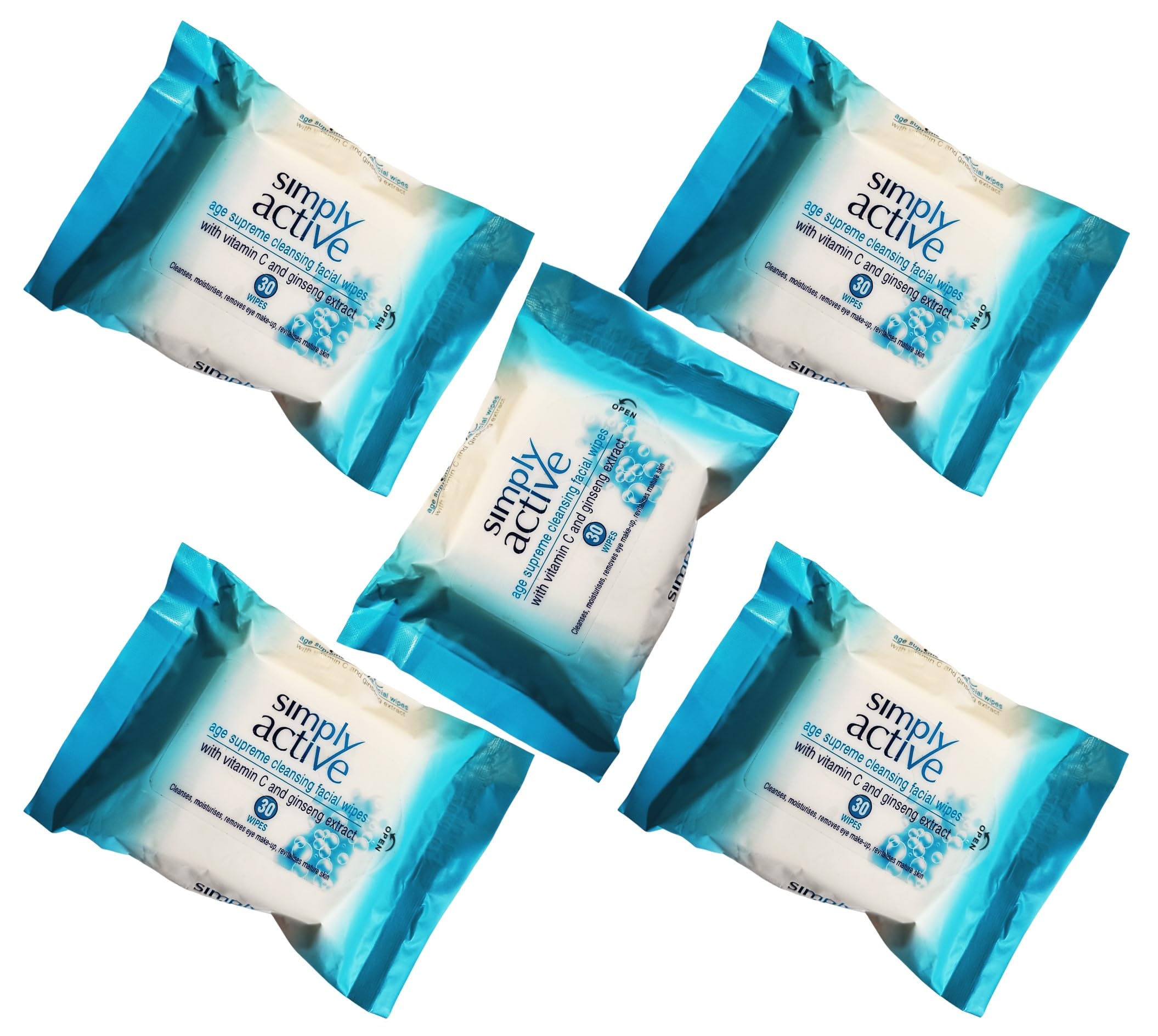 DIVYAH Supreme Cleansing Facial Wipes with Vitamin C & Ginseng Extract - 5 Pack | Deep Cleansing Moisturizing Wipes for Mature Skin | Soft & Refreshing Makeup Remover Wipes | Perfect for Travel, Gym & Daily Skincare Routine
