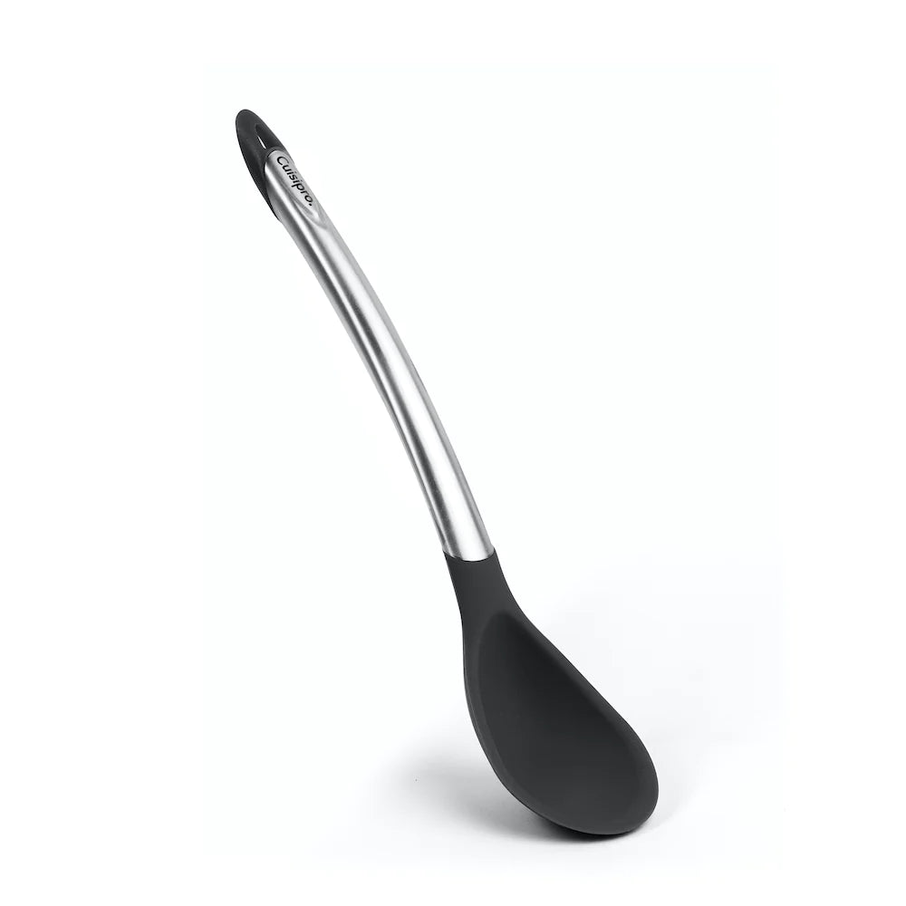 Premium Cuisipro Silicone Spoon - Heat Resistant & Non-Slip Cooking Utensil for Baking, Stirring, Serving - Ideal for Kitchen, Camping & Outdoor Cooking (Black)