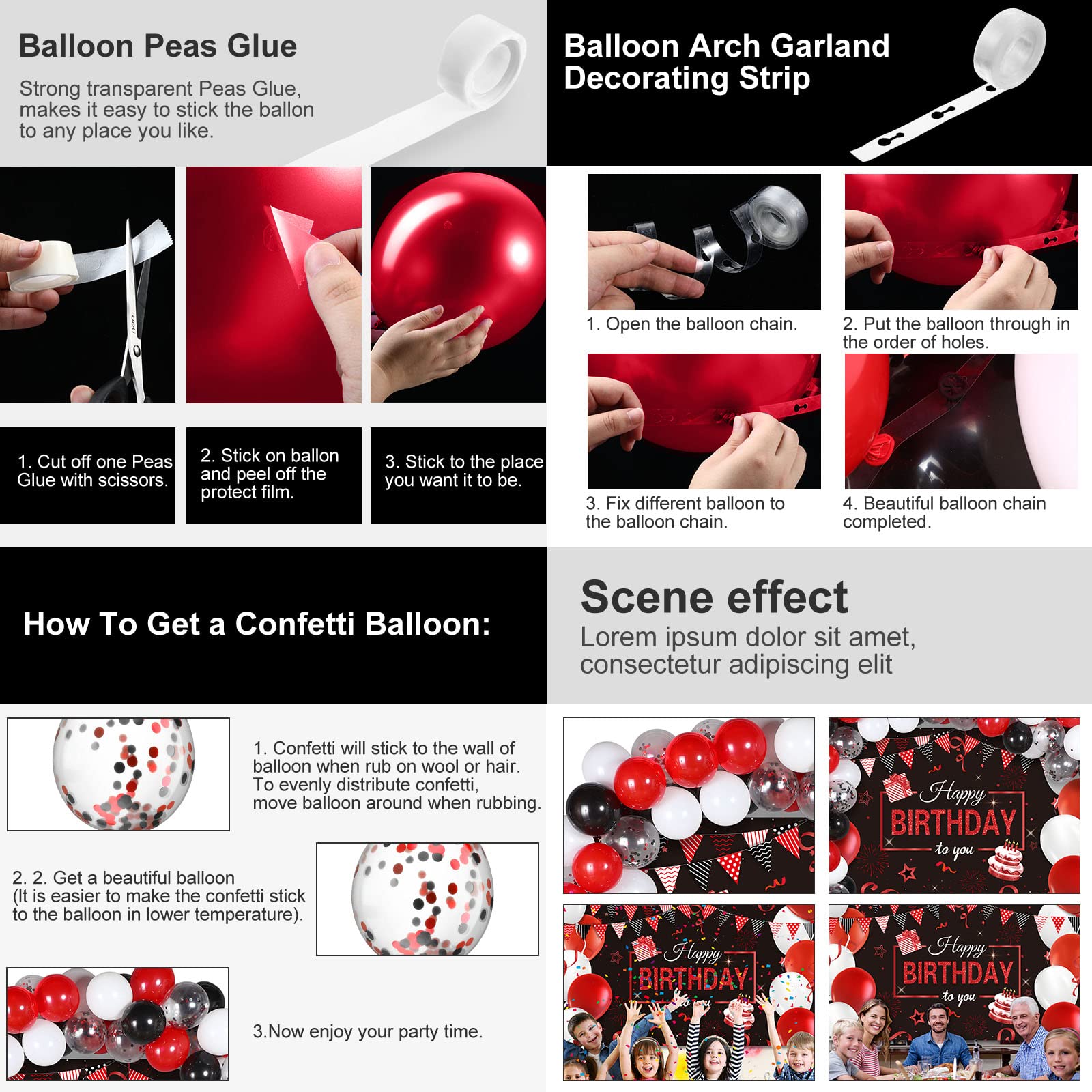 Tatuo 50-Piece Birthday Balloon Garland Kit - Happy Birthday Backdrop Banner Decorations for Kids, Men & Women - Red and Black Party Supplies for Anniversary, Baby Shower & Graduation Celebrations