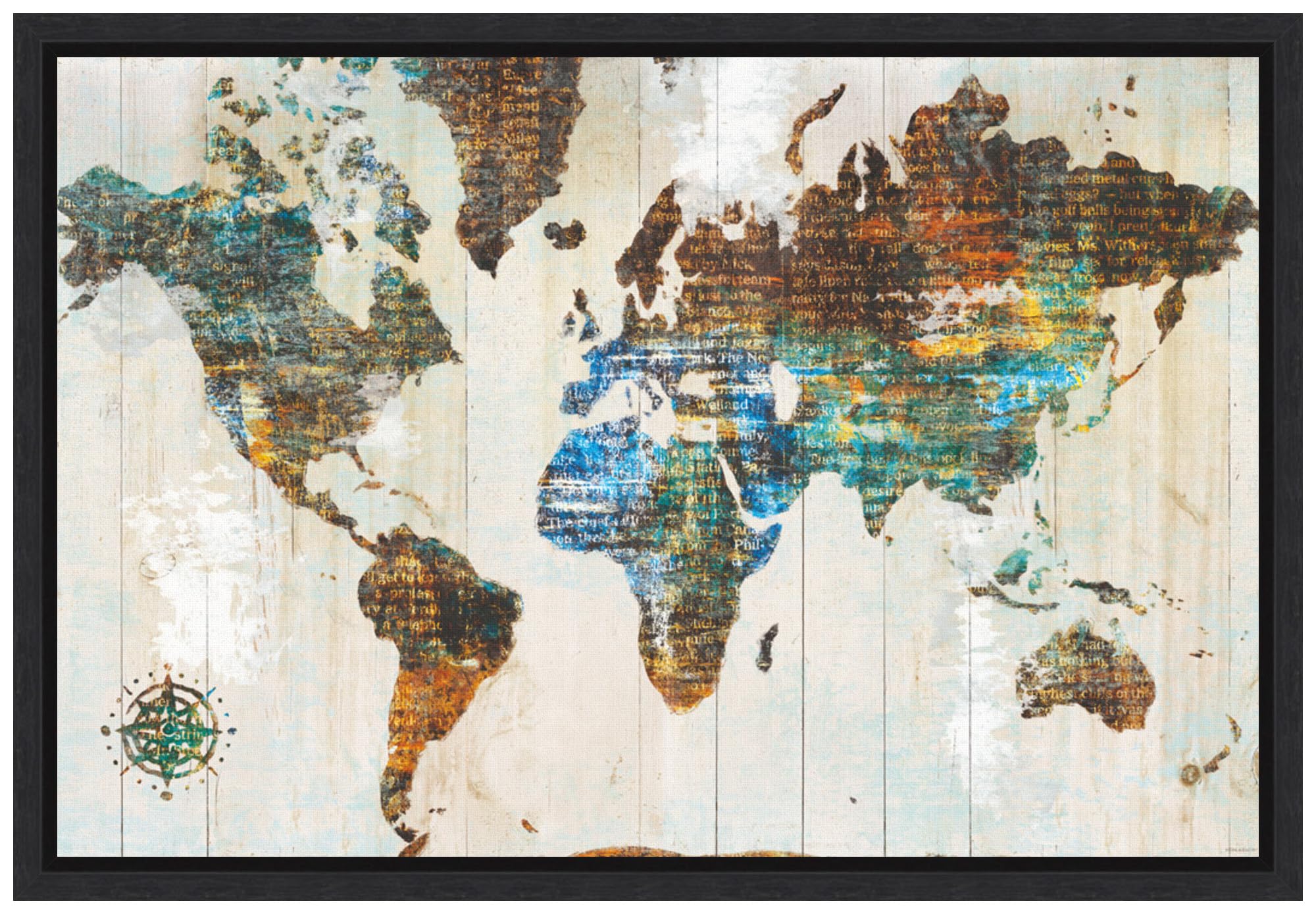 Amanti Art Framed Canvas Wall Art 16x23 - World of Wonders by Sue Schlabach, Modern Map Artwork for Home Decor, Ready-to-Hang Framed Poster Painting | Perfect for Living Room, Bedroom, Bathroom & Kitchen Wall Decor