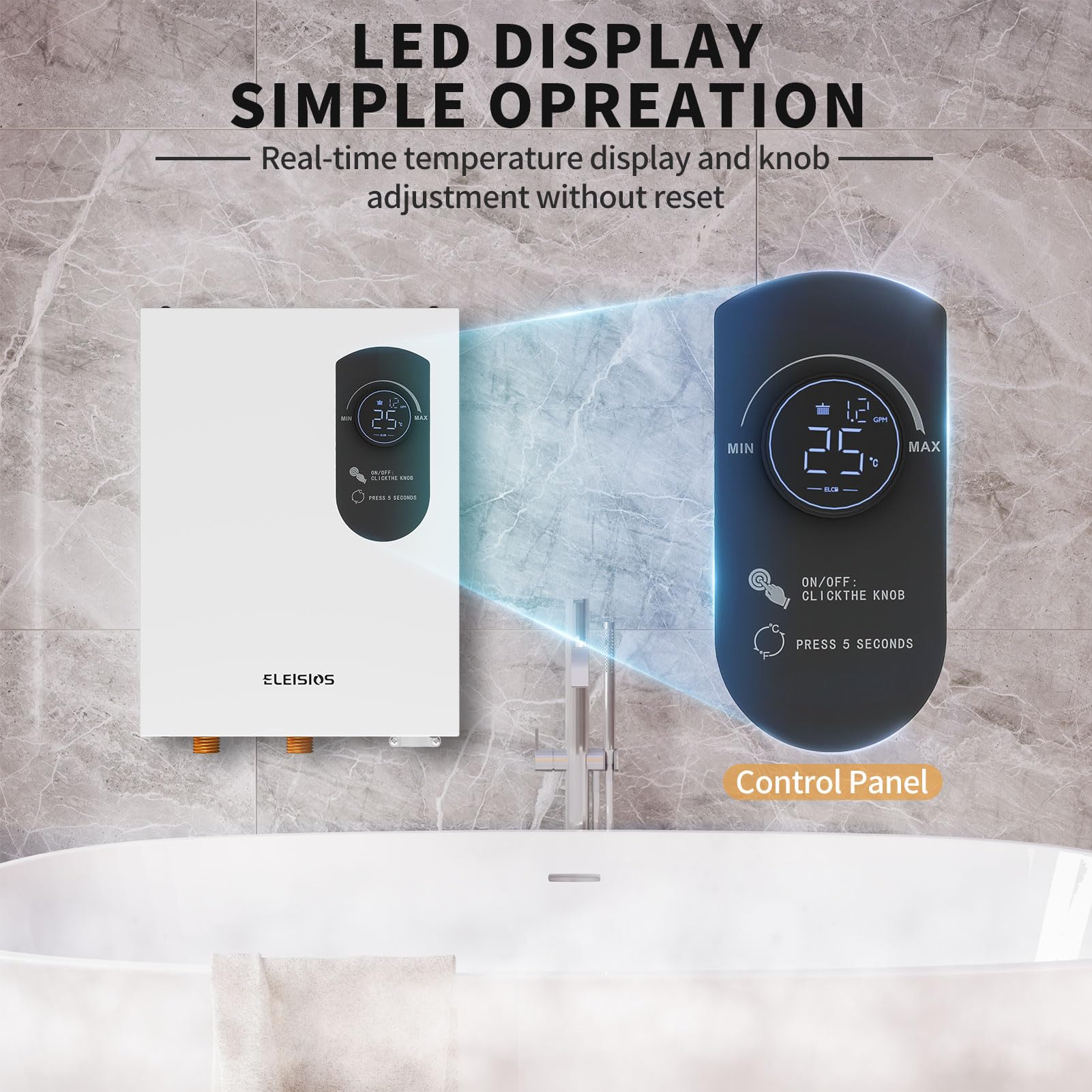 9kW Electric Tankless Water Heater with Digital Display - Self-Modulating Instant Hot Water System 240V for Kitchen Sink & Bathroom Faucet - Perfect for Small Homes, Apartments and Energy-Efficient Living (White)