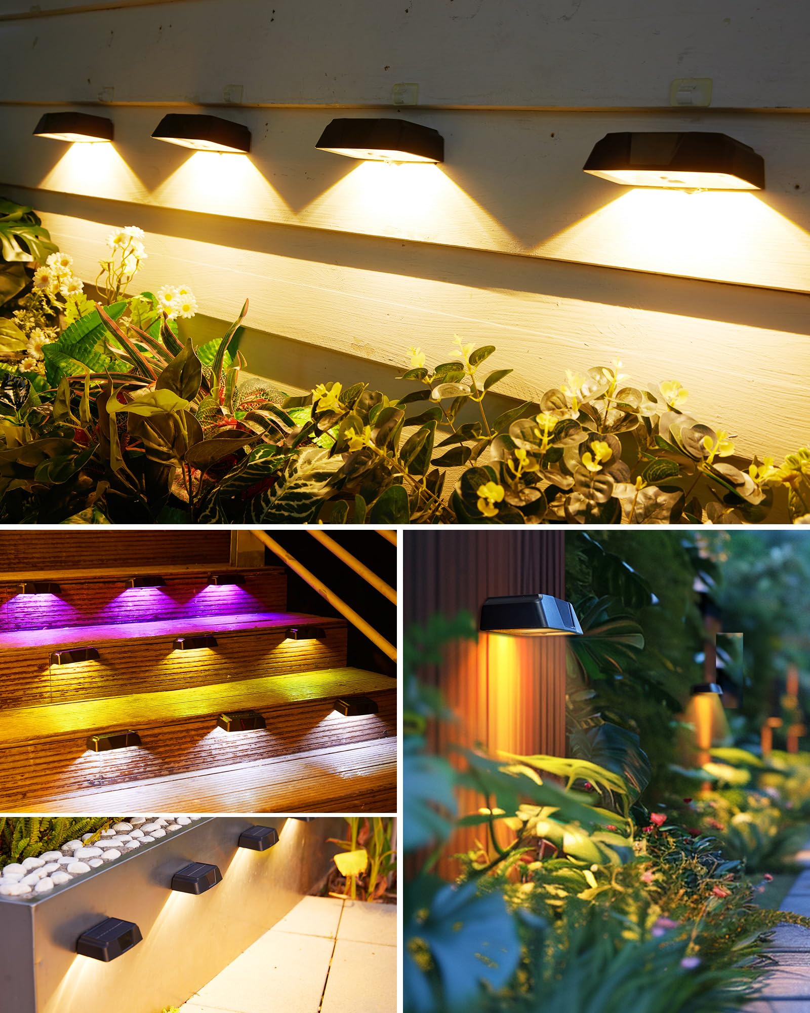 Brightown 6 Pack Solar Fence Lights Outdoor - Waterproof Deck Lights with Warm White, Cool White & 7 RGB Colors, Fade/Jump Modes - Perfect for Yard, Garden, Pathway, and Patio Lighting
