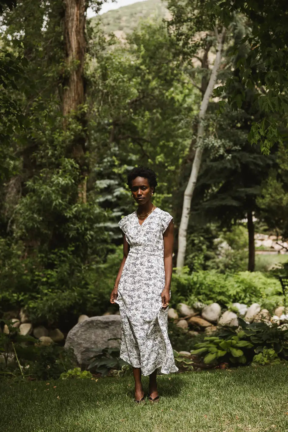 Erica Floral Midi Dress - Women's Summer Boho Flowy Dress with Short Sleeves | Perfect for Beach Vacations, Garden Parties & Date Nights (Final Sale)