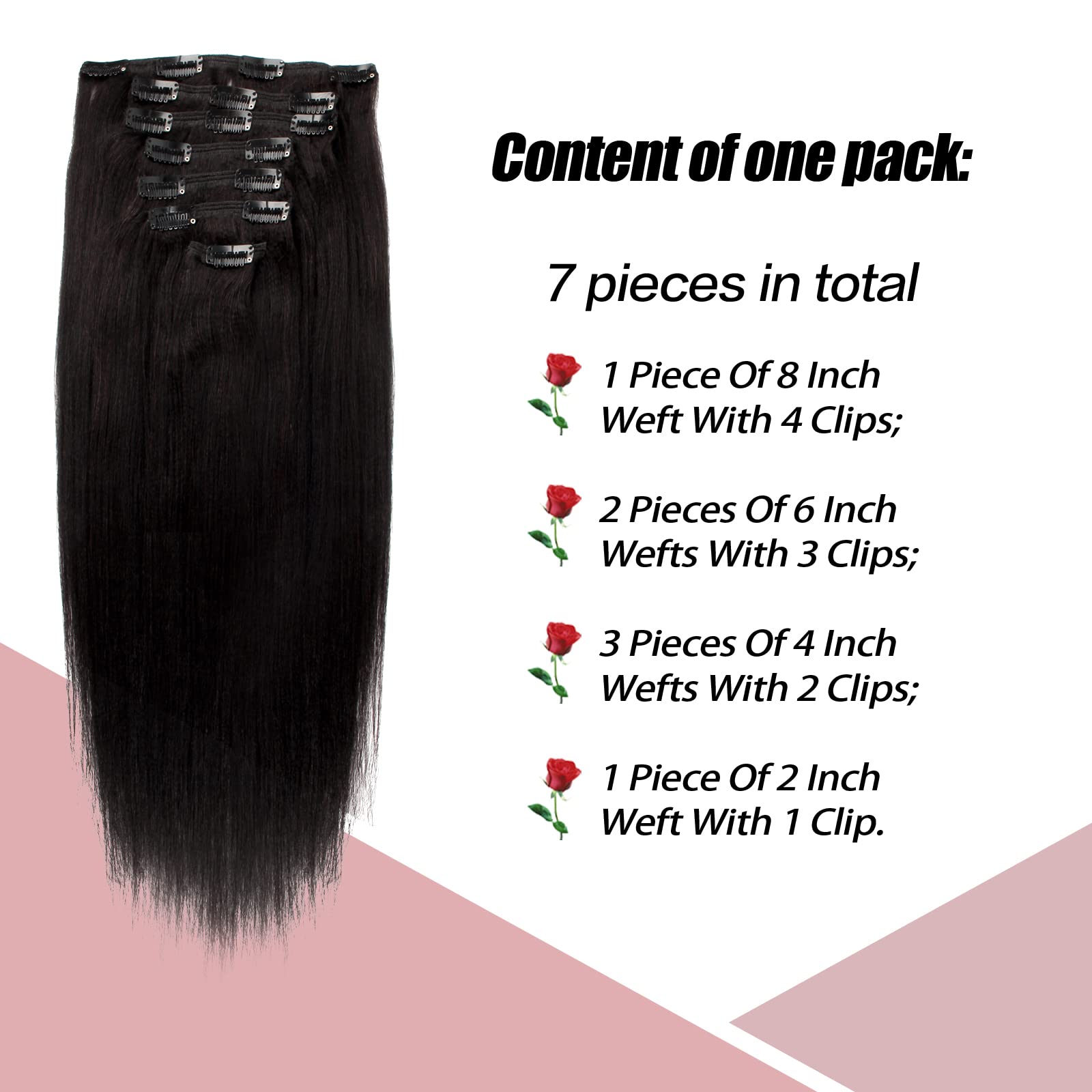 SixStarHair Yaki Straight Clip-In Hair Extensions 16 Inch - 120g Remy Human Hair (7-Piece Set) for Black Women | Relaxed Italian Yaki Texture | Perfect for Daily Styling, Special Occasions & Protective Hairstyles