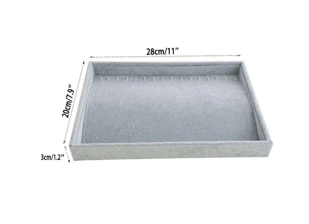 Luxury Gray Velvet Jewelry Tray Organizer - Stackable Storage Box for Necklaces, Rings & Earrings - Perfect for Closet, Drawer, Trade Show & Home Organization