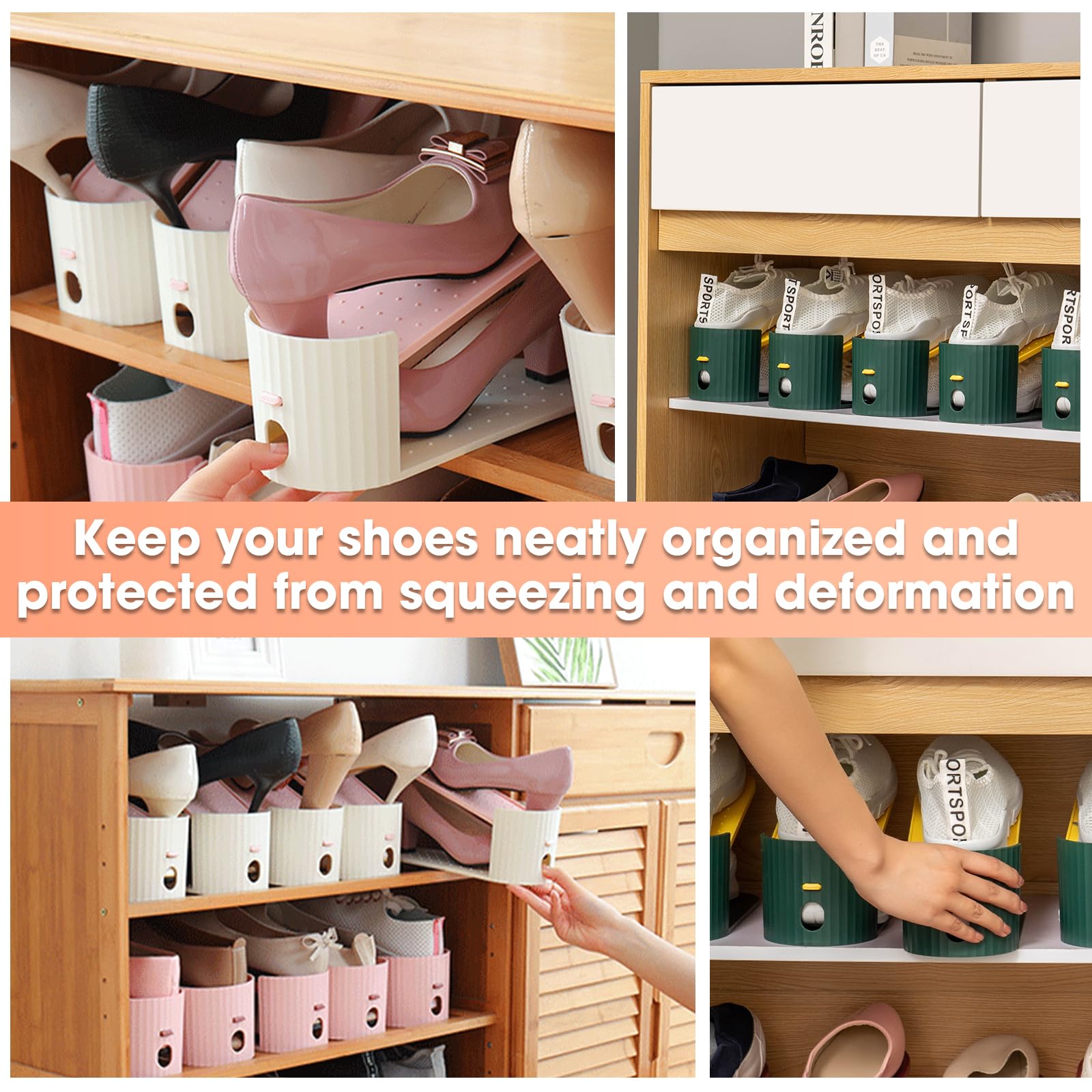 20 Pack Adjustable Shoe Stacker Organizer - Double Layer Space Saving Shoe Rack Riser for Closet, Thickened Shoe Holder for Sneakers & Heels (White) - Perfect for Small Closets, Dorm Rooms & Apartment Storage