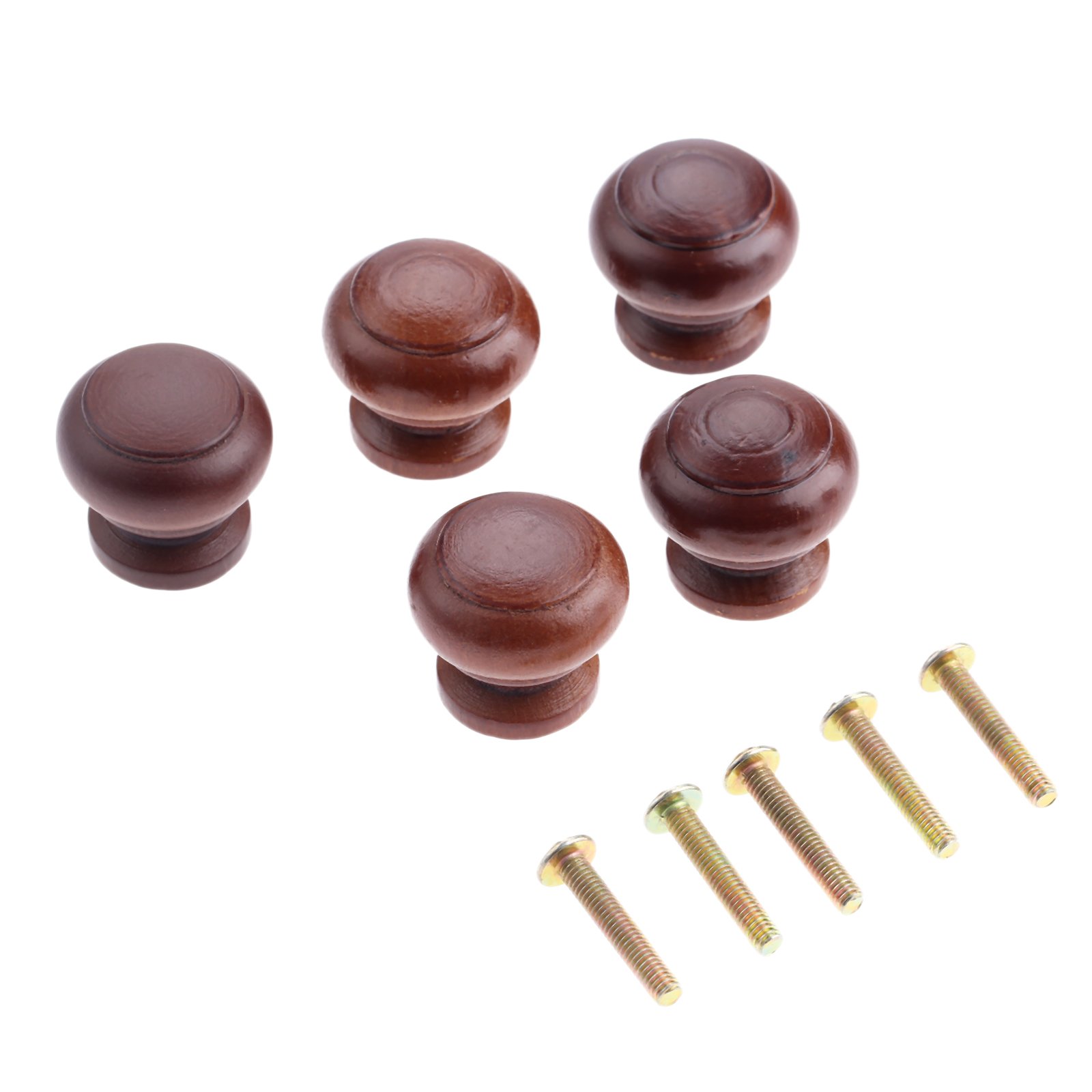 5pcs Dark Brown Wooden Knobs - Cabinet & Drawer Pulls for Kitchen, Closet, Dresser