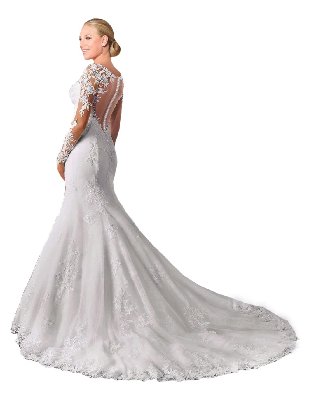 Elegant 2024 Mermaid Wedding Dresses for Women - Long Sleeve See-Through Back Bridal Gowns | Perfect for Beach, Church & Formal Wedding Ceremonies