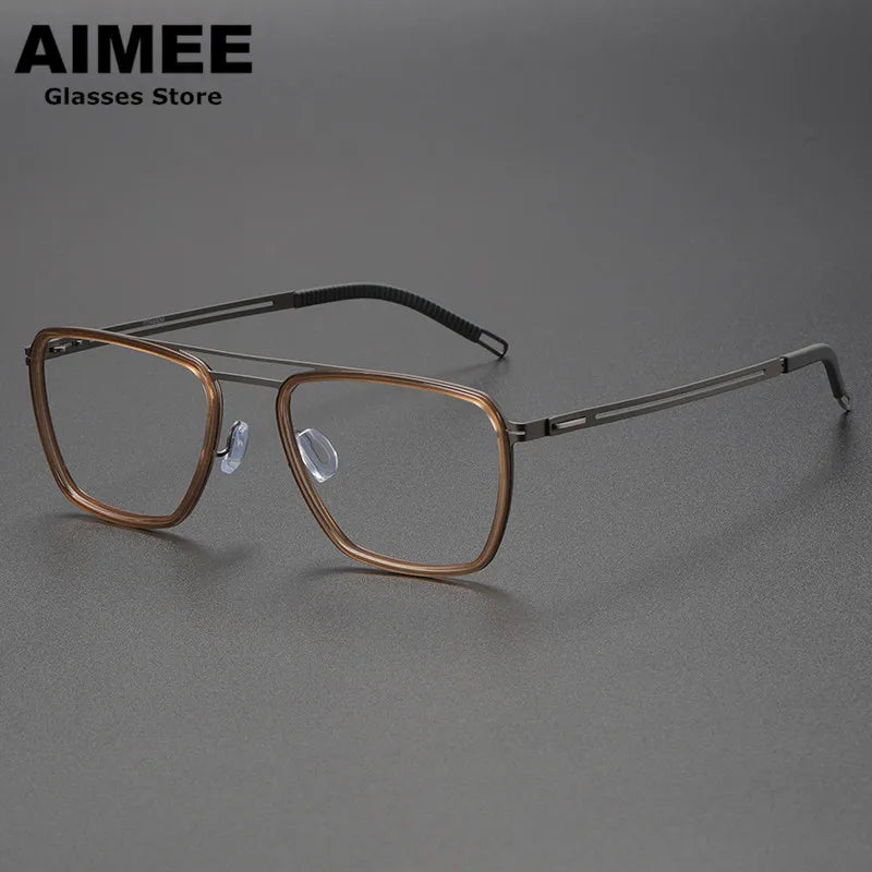 Aimee Unisex Full Rim Square Double Bridge Titanium Acetate Eyeglasses 8202 - Lightweight Durable Frame for Reading, Work & Fashion - Perfect for Office, School & Everyday Wear
