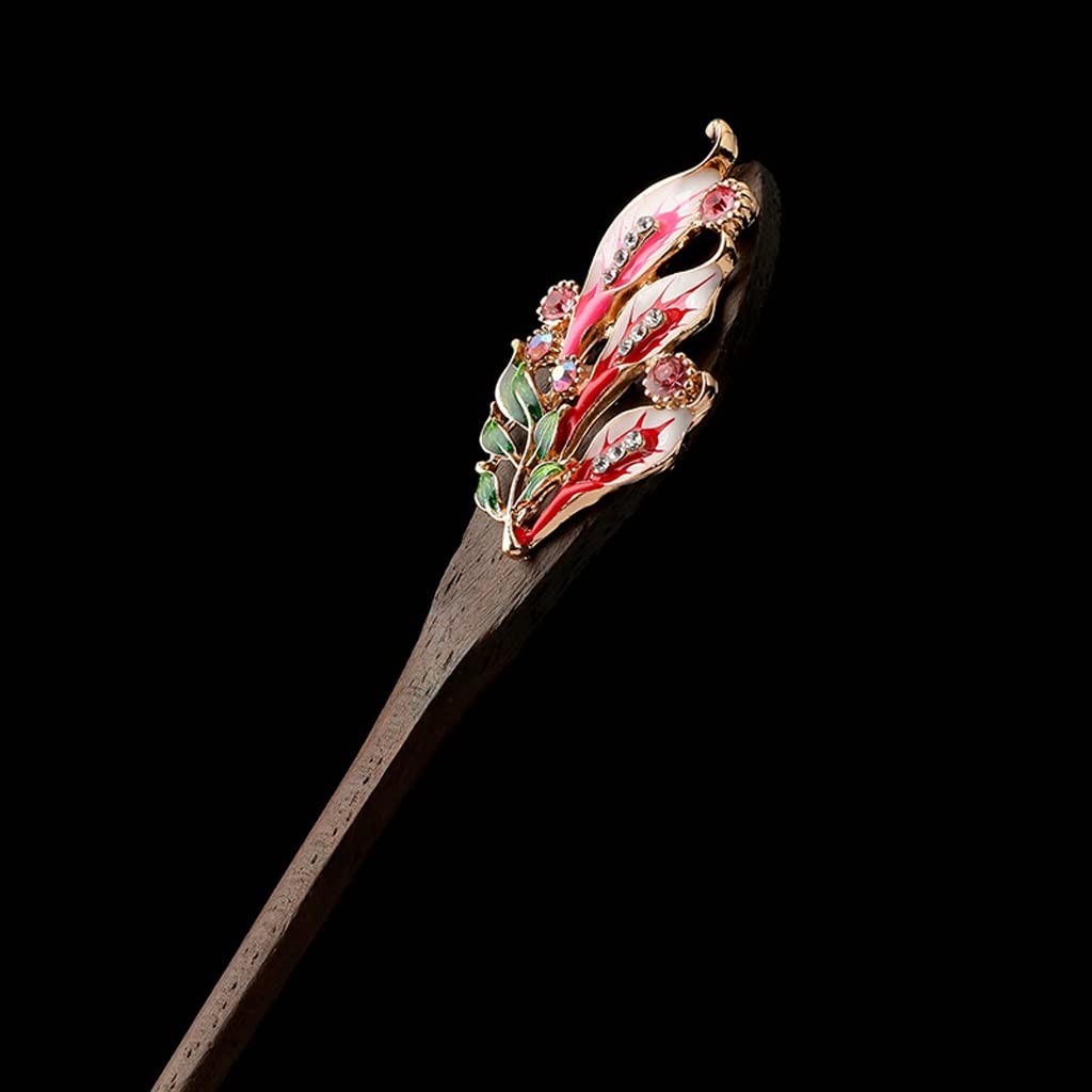 Vintage Wood Crystal Flower Hair Stick Hairpin - Elegant Chinese Style Hair Clip for Women, Bridal Headdress Hair Accessory (16cm Length, Color B) - Perfect for Weddings, Parties, and Traditional Chinese Fashion