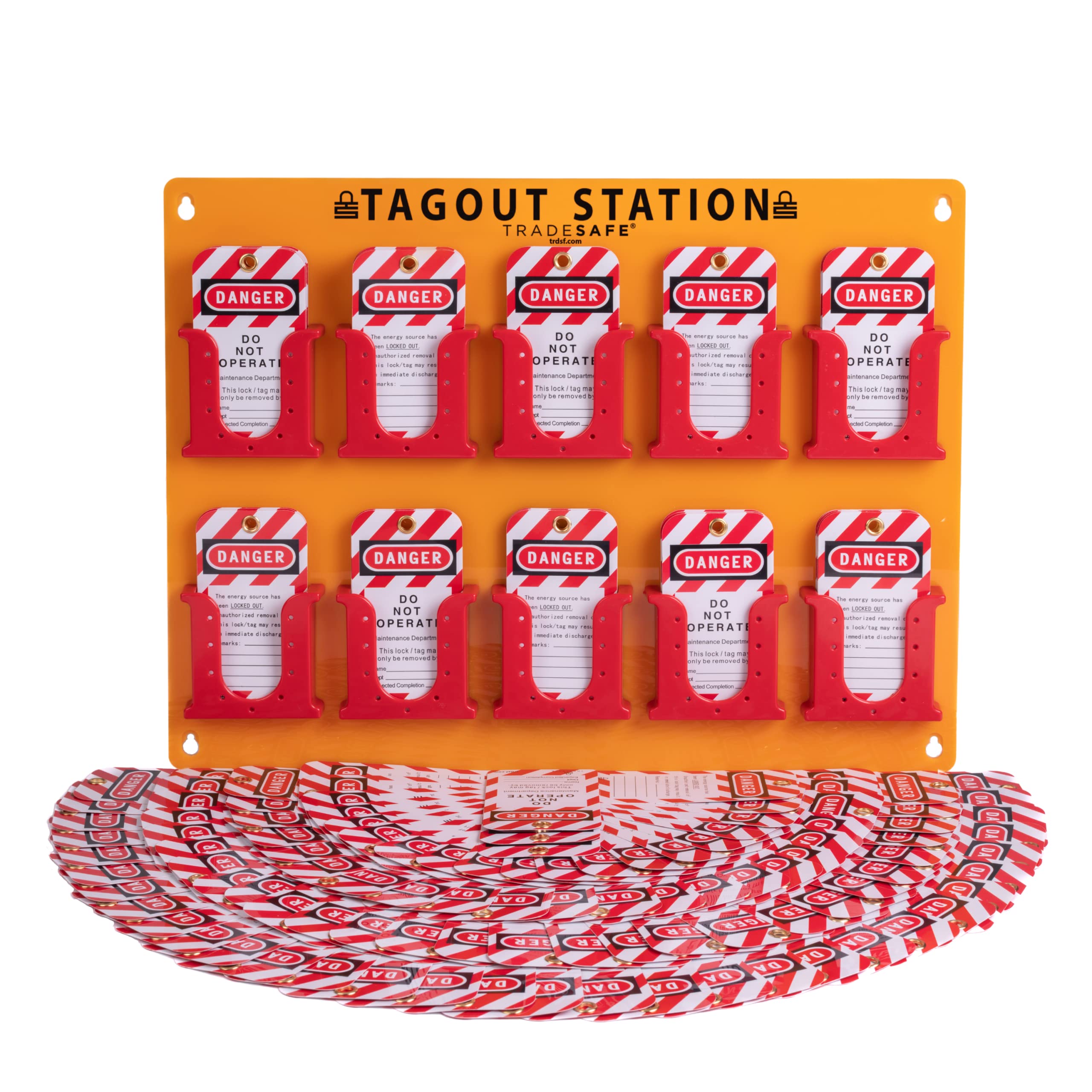 TRADESAFE Lockout Tagout Station - 150 Danger Do Not Operate Tags with Wall-Mountable LOTO Board & 10 Impact-Resistant Holders - Acrylic Safety Tagout Kit for Industrial Equipment Maintenance and Workplace Safety Compliance