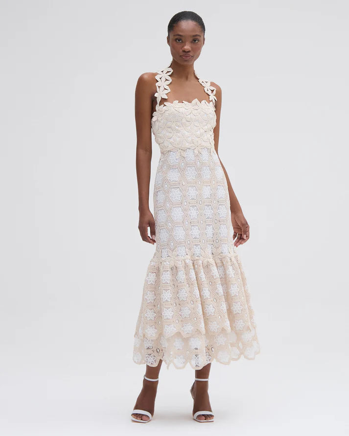 Crochet Midi Dress for Women - Natural Off White Boho Summer Beach Dress | Perfect for Vacation, Date Night & Outdoor Weddings