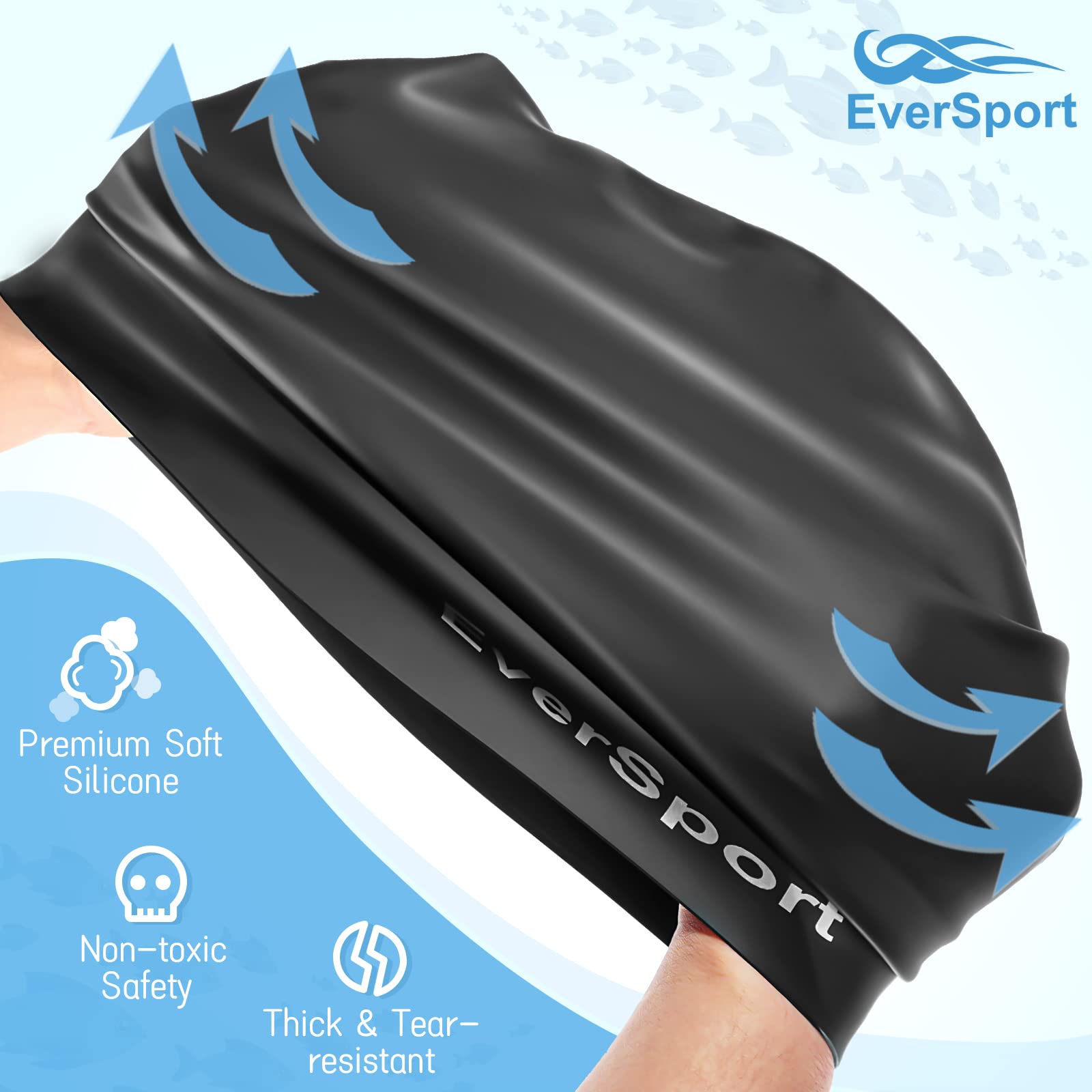 EverSport Kids & Youth Large Swim Cap for Girls 6-14 Years - Silicone Swimming Cap for Long Hair & Braids - Keeps Hair Dry - Perfect for Swimming Lessons, Pool Parties & Beach Activities