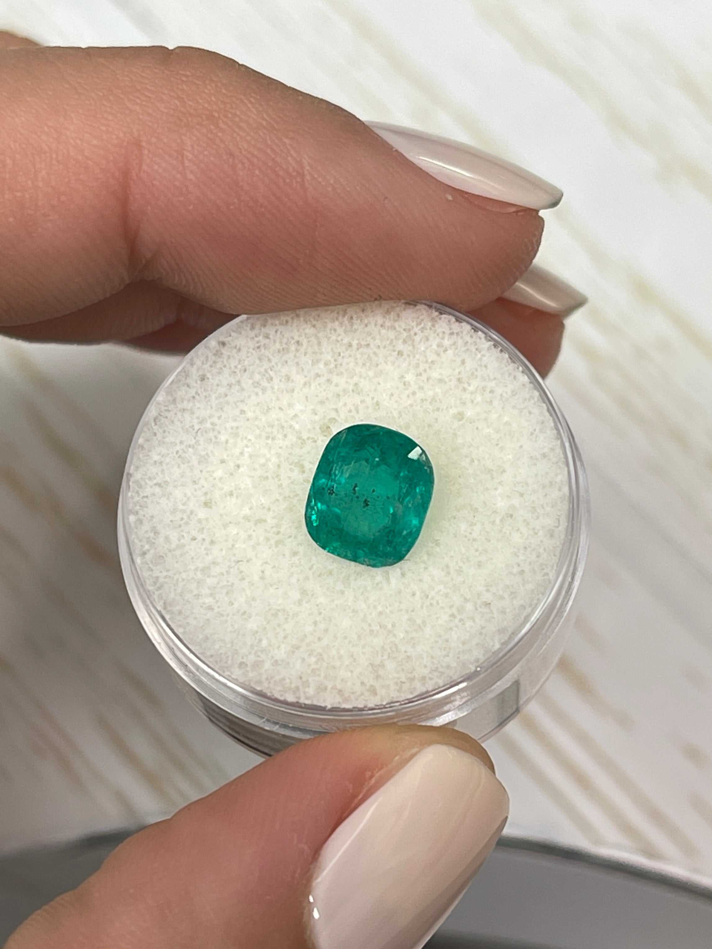2.20 Carat Medium Dark Green Natural Loose Colombian Emerald Cushion Cut Gemstone for Jewelry Making, Engagement Rings & Fine Collections