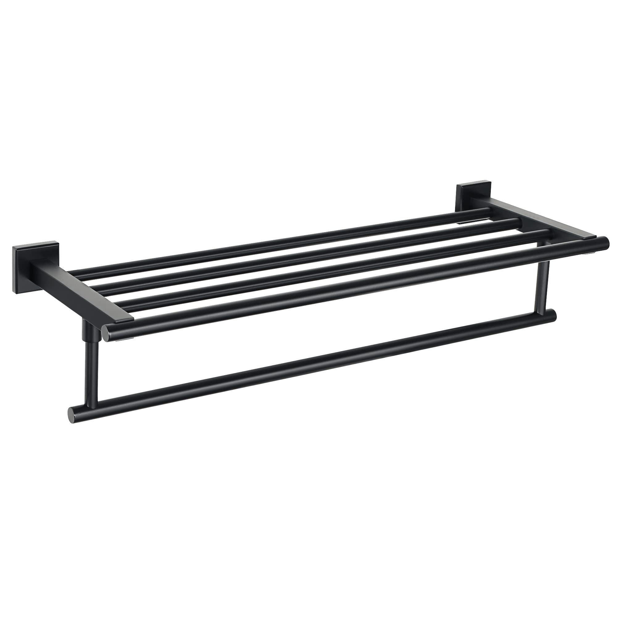 24 Inch Stainless Steel Towel Rack for Bathroom - Wall Mounted Heavy Duty Towel Holder with Shelf, SUS 304 Matte Black - Perfect for Spa, Hotel & Home Bathroom Organization